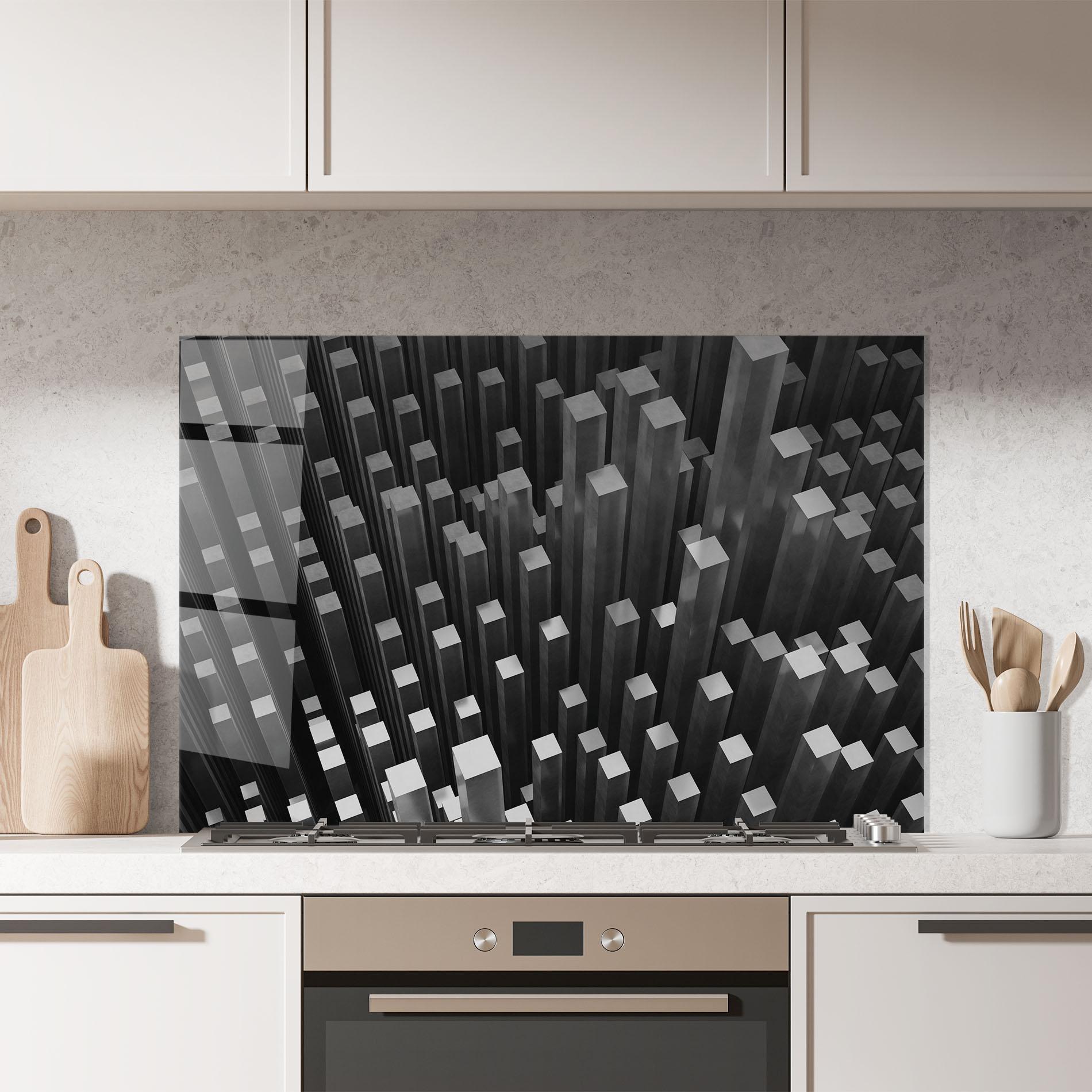 Küchenrückwand Glas Black Block Pattern mockup 7