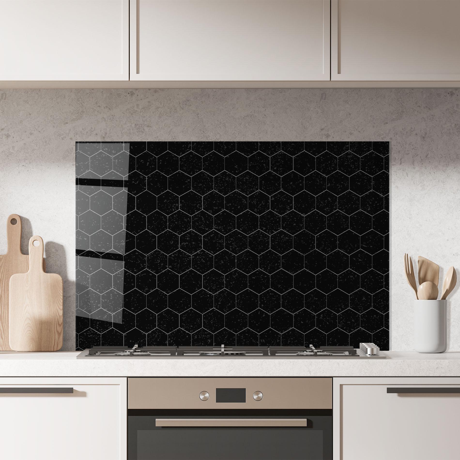 Küchenrückwand Glas Black Hexagon mockup 7