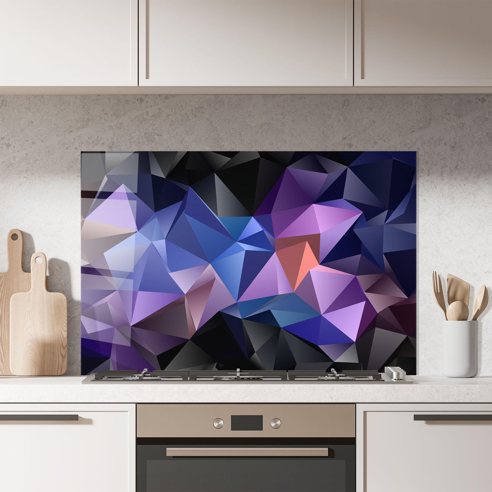Küchenrückwand Glas Black Purple Triangle mockup 7