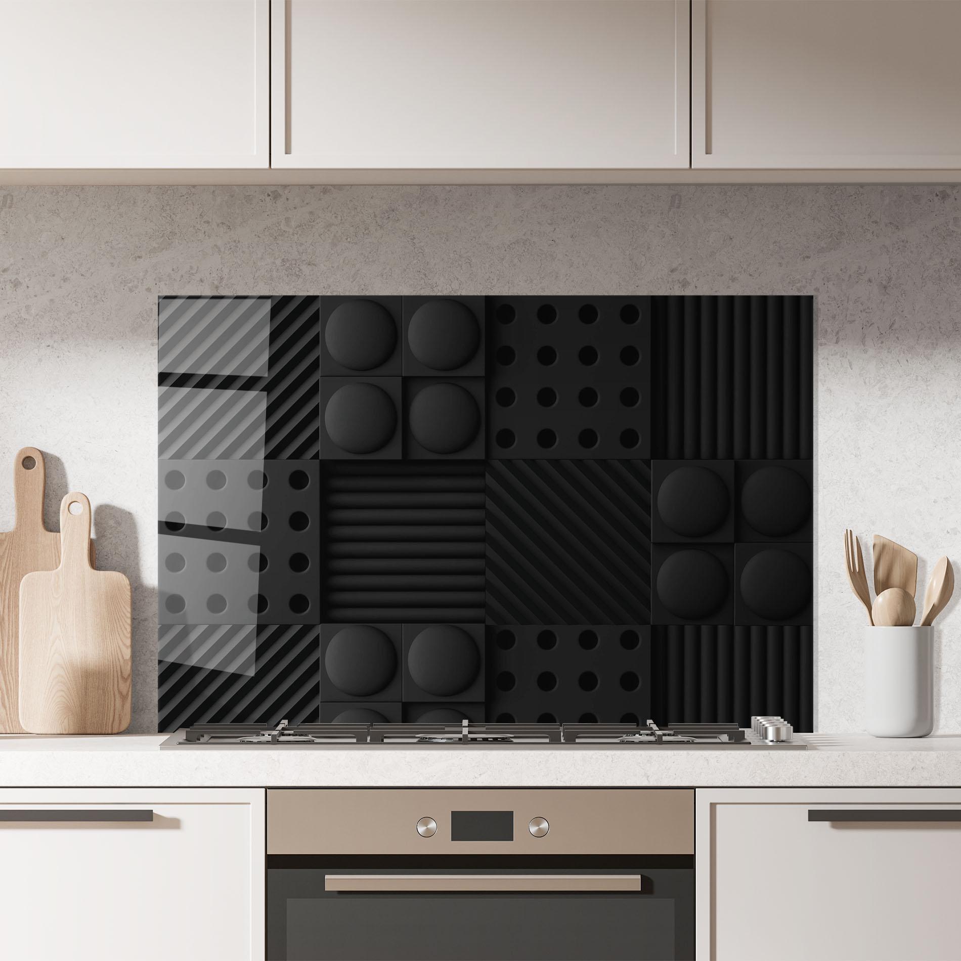 Küchenrückwand Glas Black Square Circle mockup 7