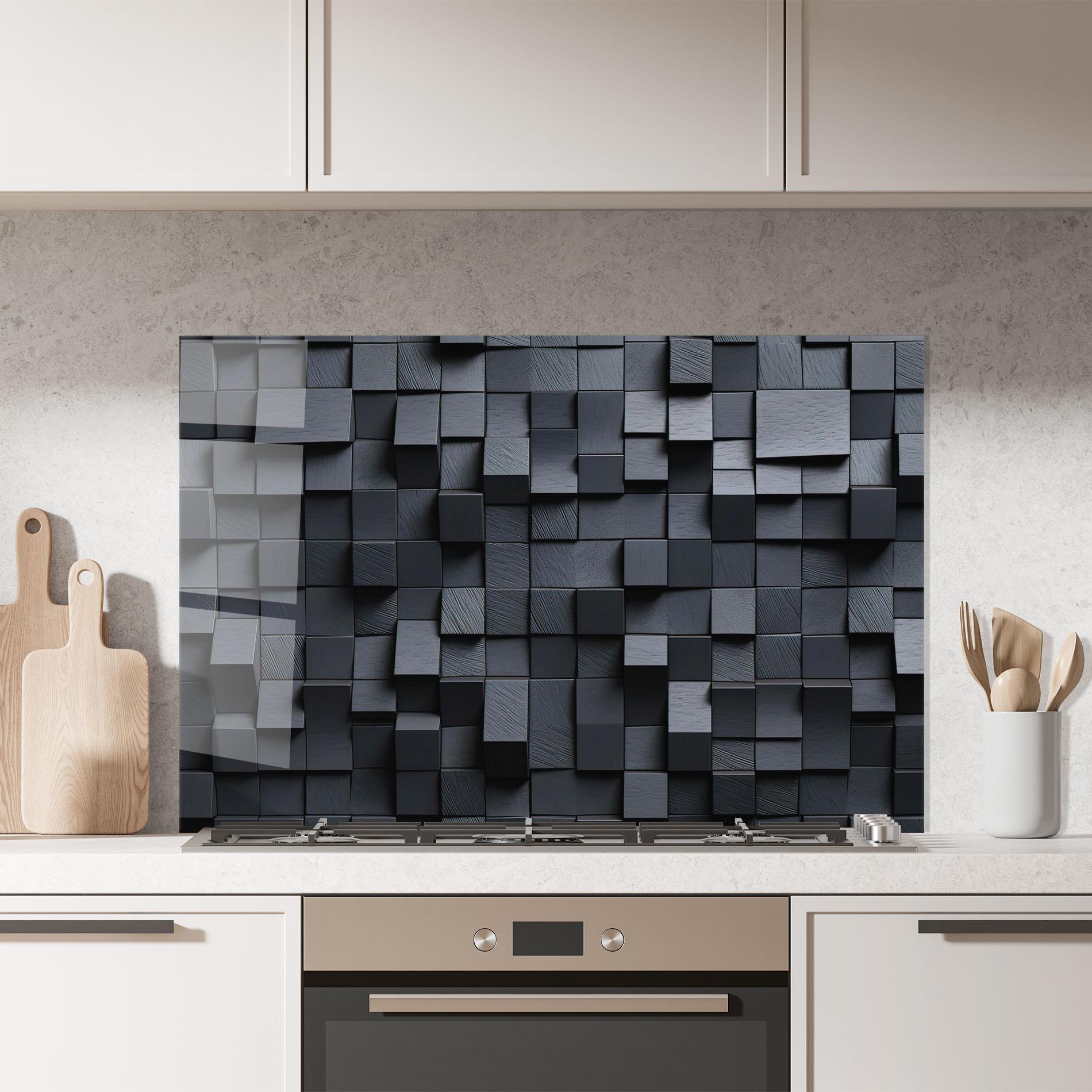 Küchenrückwand Glas Black Square Pattern mockup 7