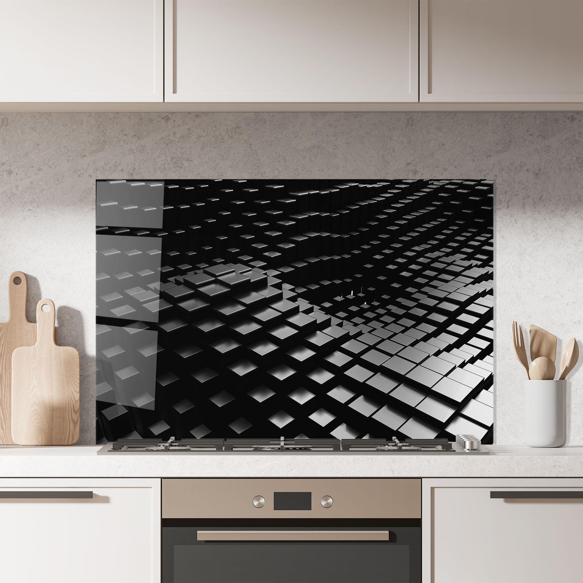 Küchenrückwand Glas Black Square Wave mockup 7
