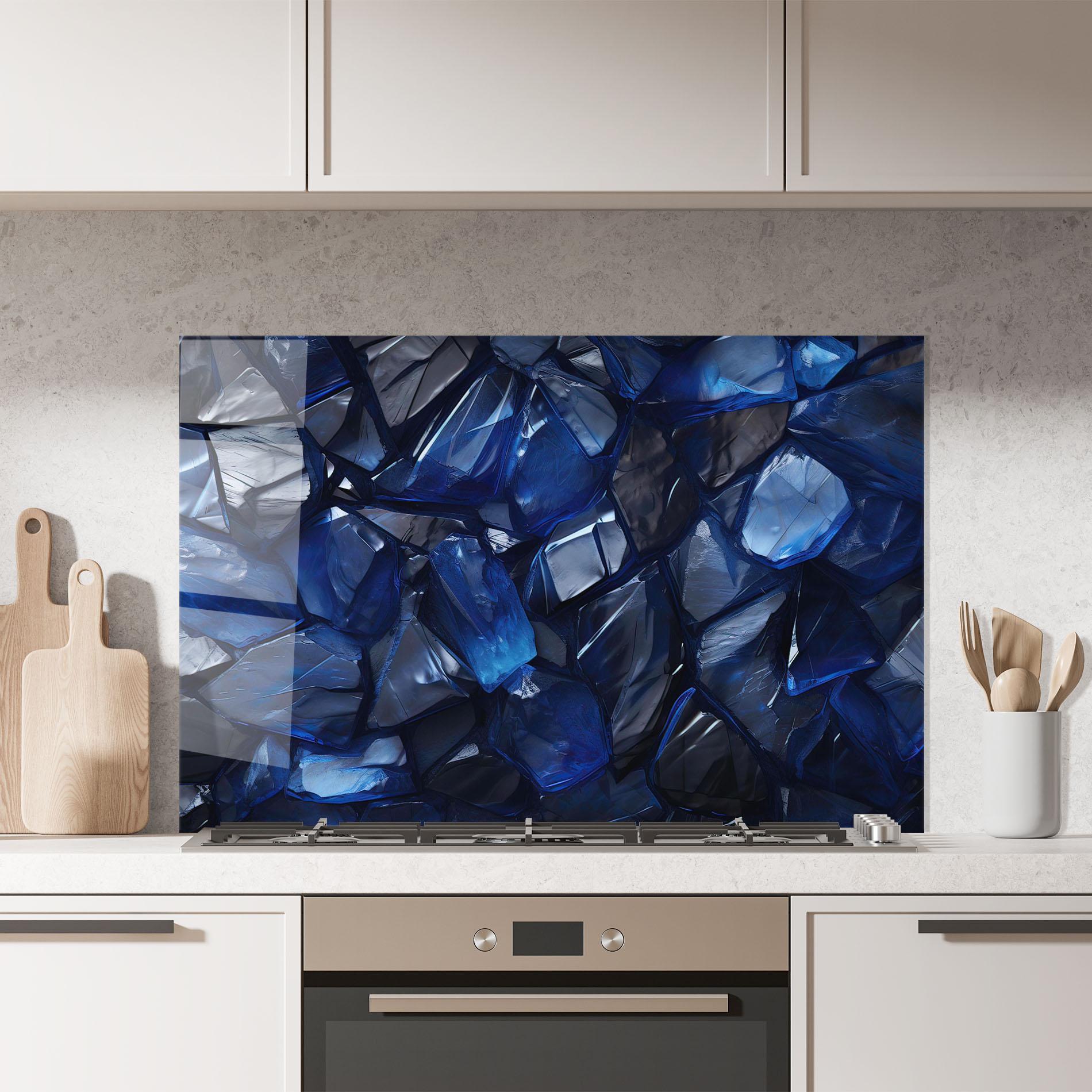Küchenrückwand Glas Blue Crystal Shape mockup 7