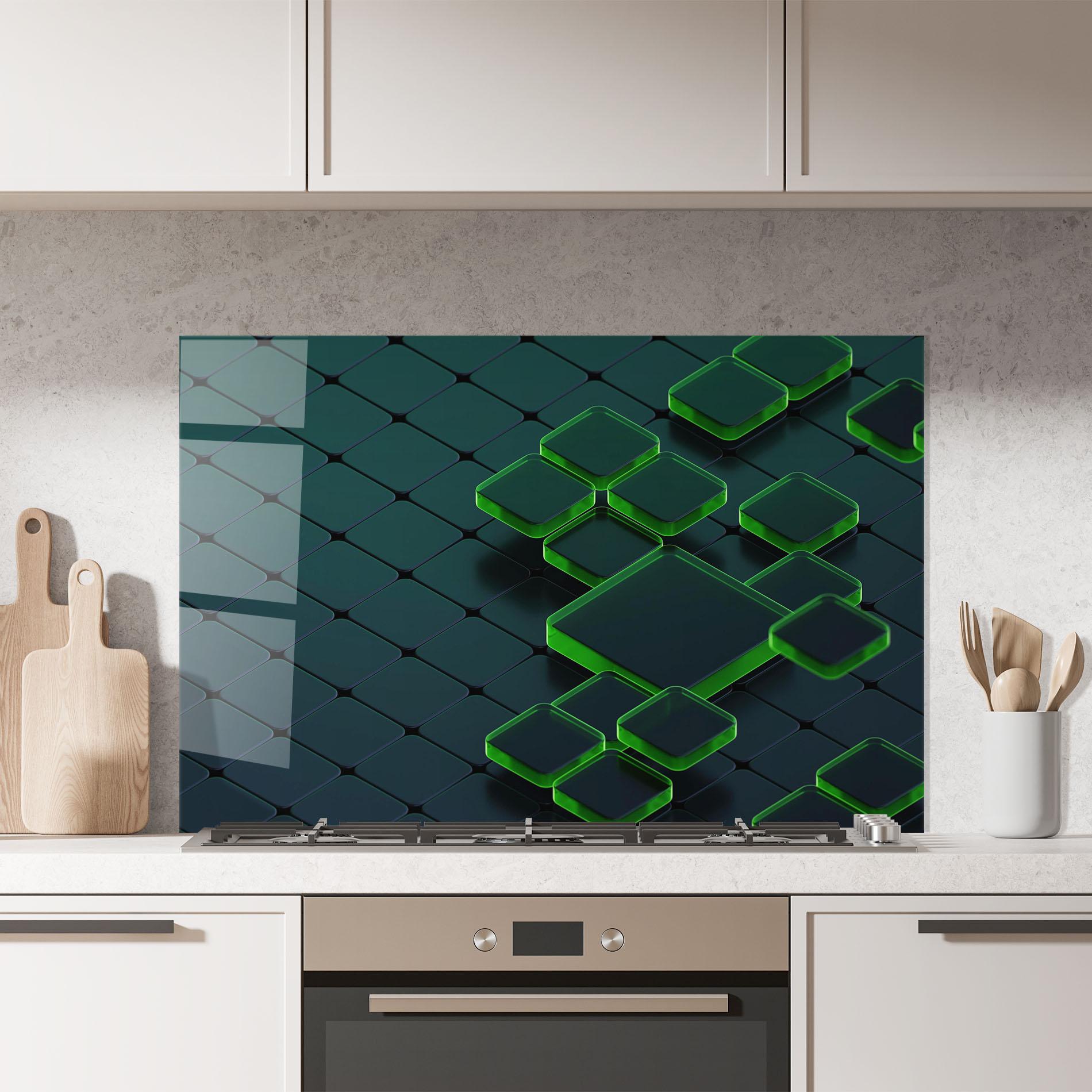 Küchenrückwand Glas Green Square Floating mockup 7