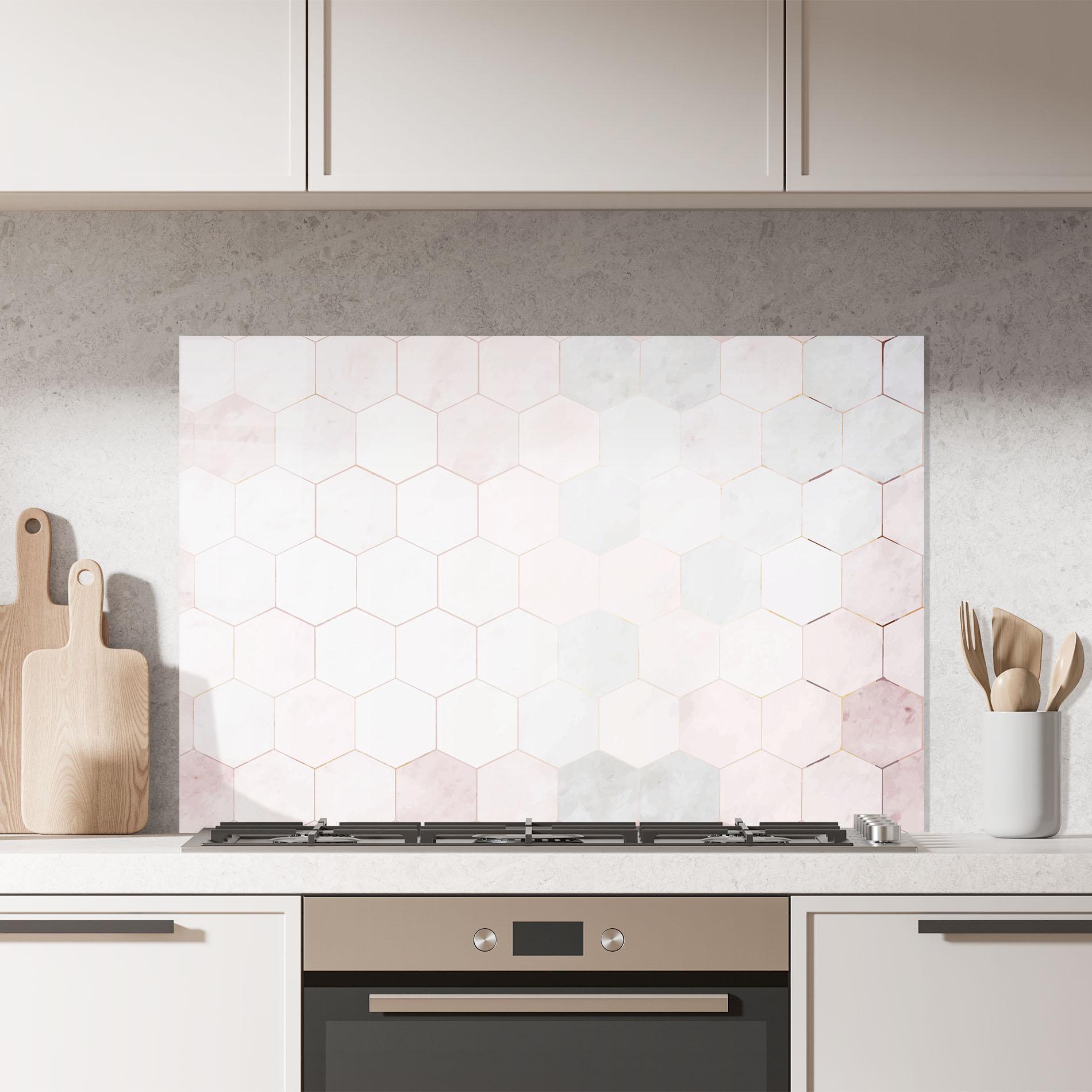 Küchenrückwand Glas Hexagon Pink mockup 7
