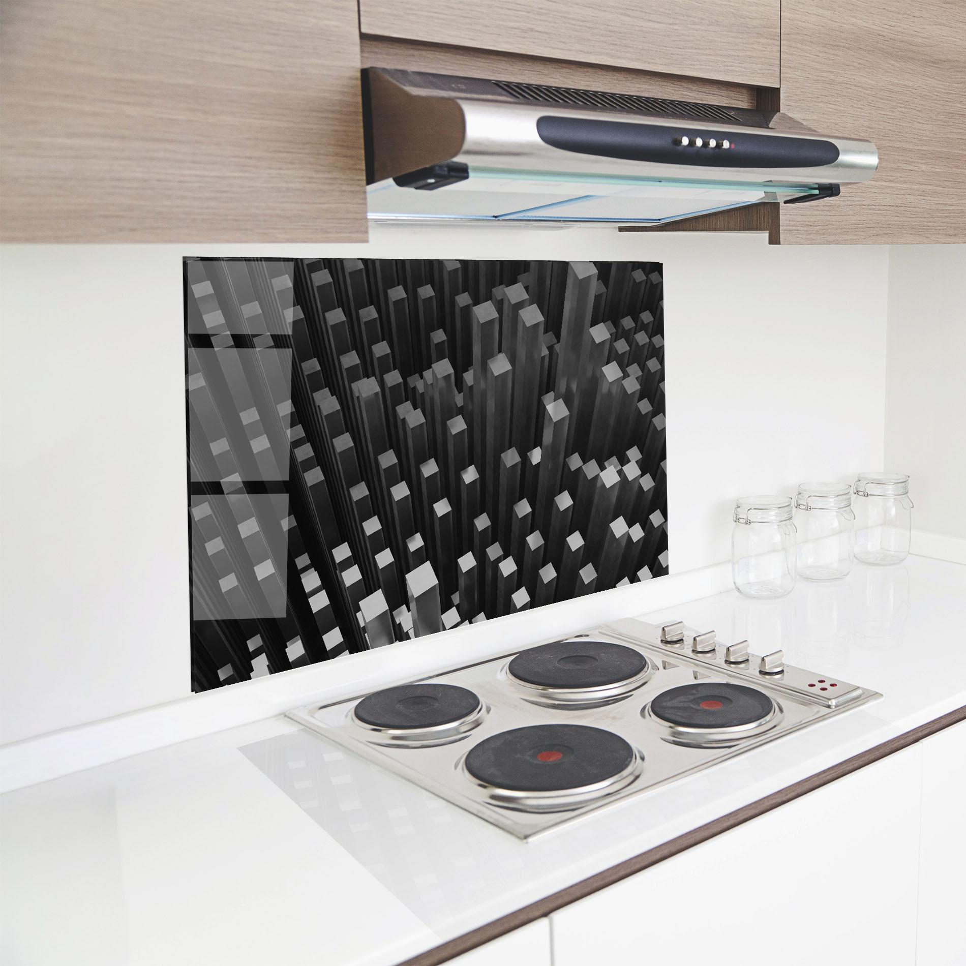 Küchenrückwand Glas Black Block Pattern mockup 8