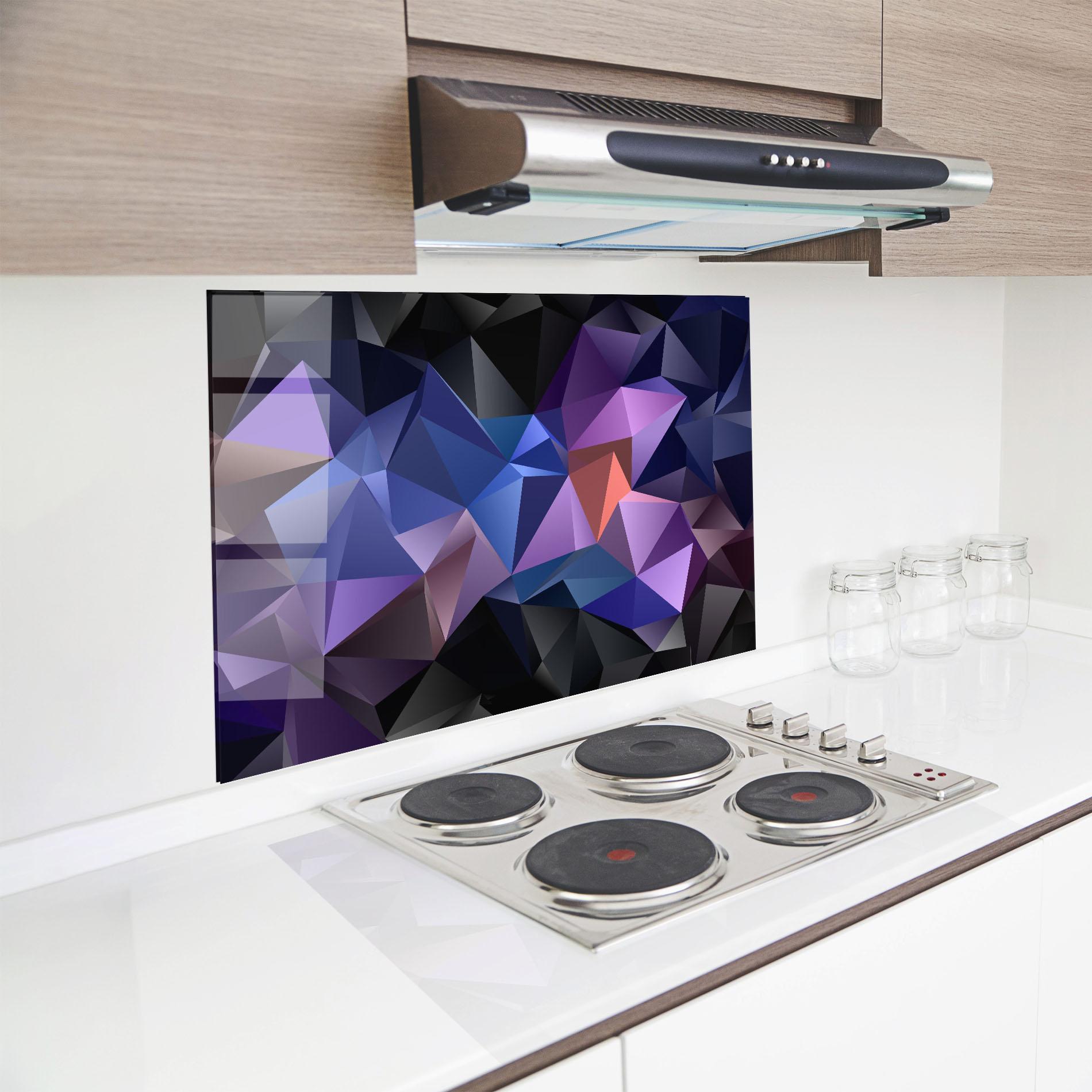 Küchenrückwand Glas Black Purple Triangle mockup 8
