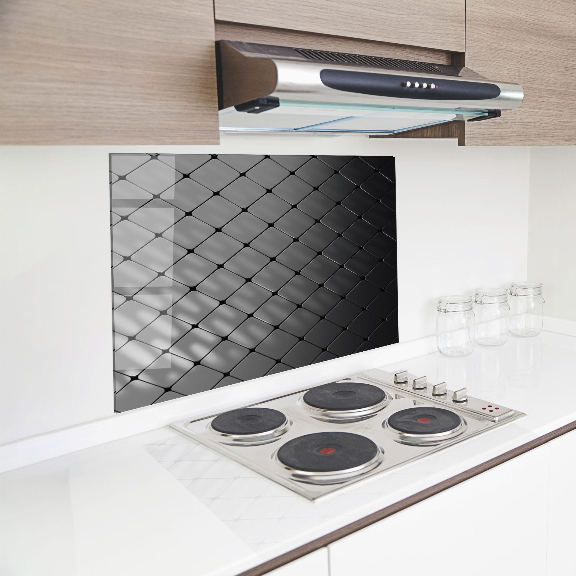 Küchenrückwand Glas Black Square Shapes mockup 8