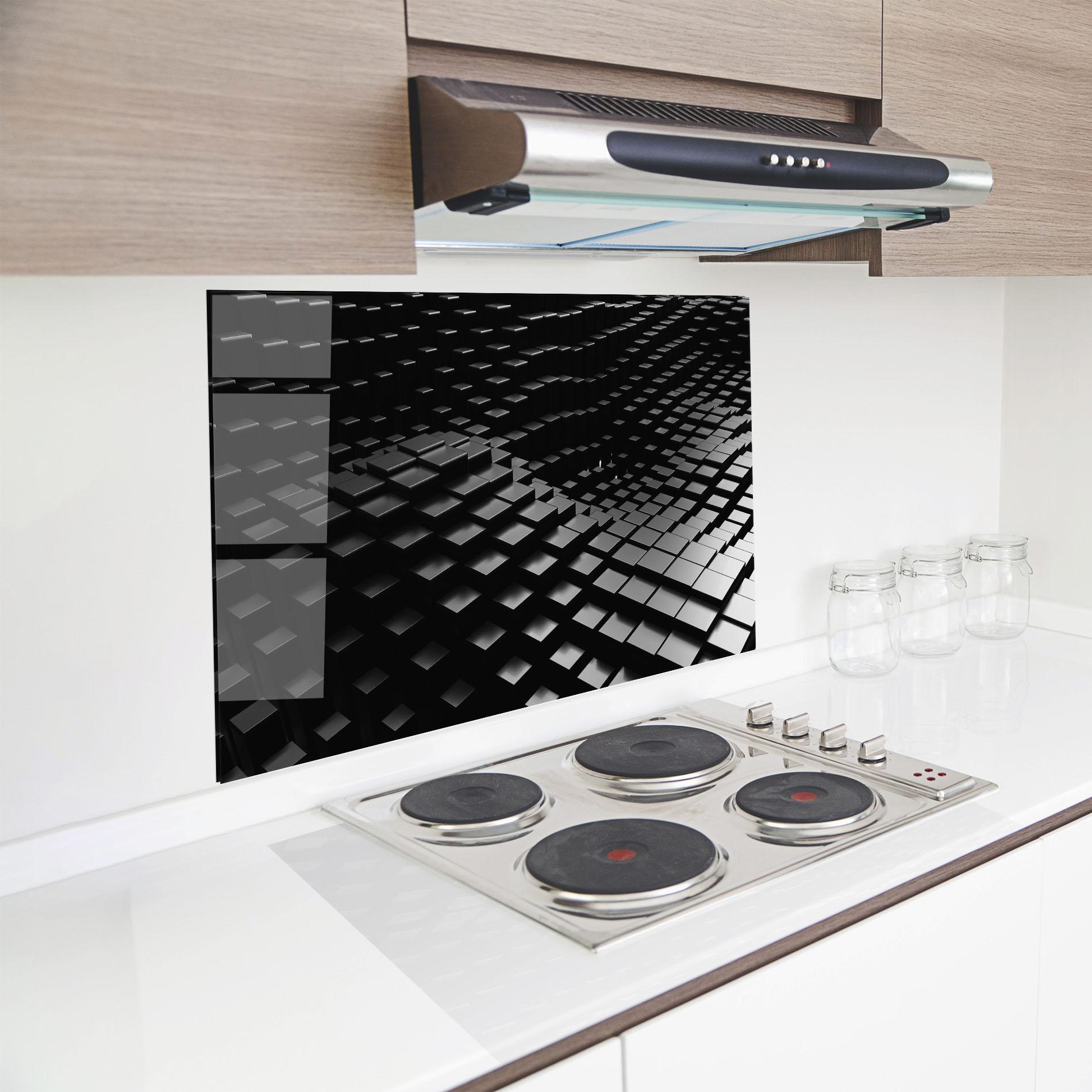 Küchenrückwand Glas Black Square Wave mockup 8
