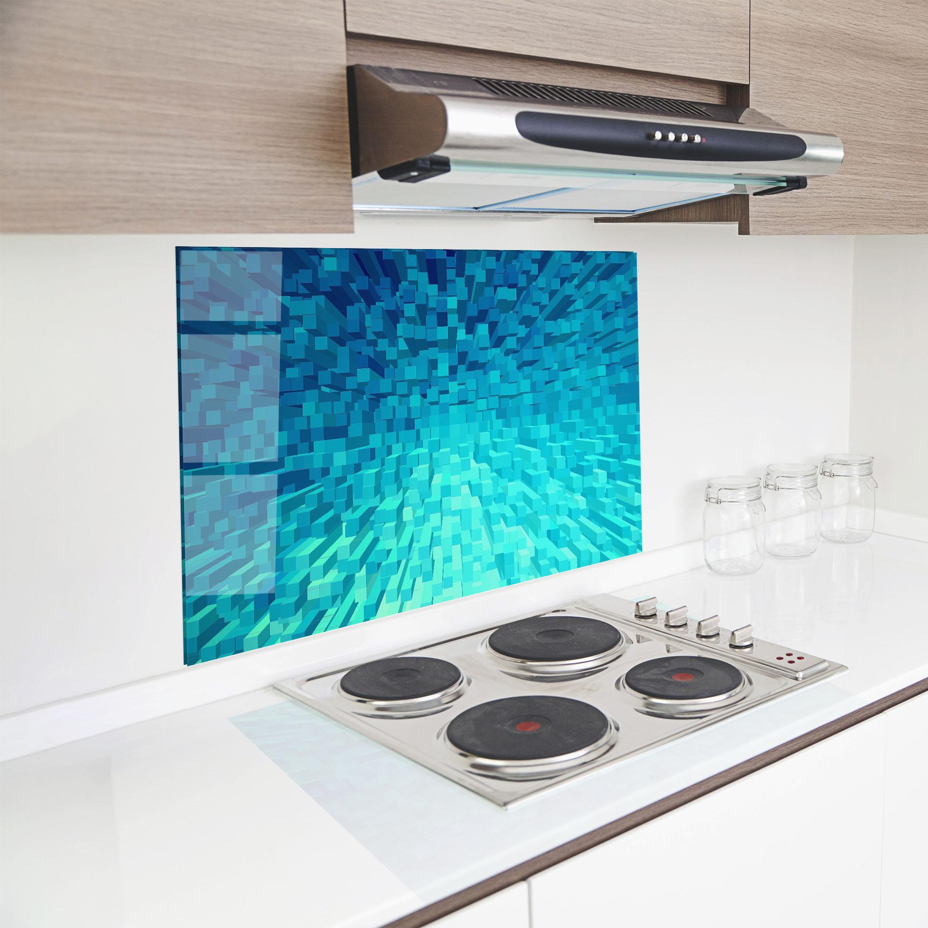 Küchenrückwand Glas Blue Square Mix mockup 8