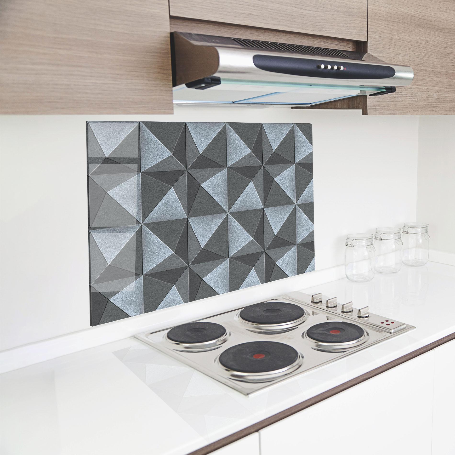 Küchenrückwand Glas Grey Triangle Square mockup 8