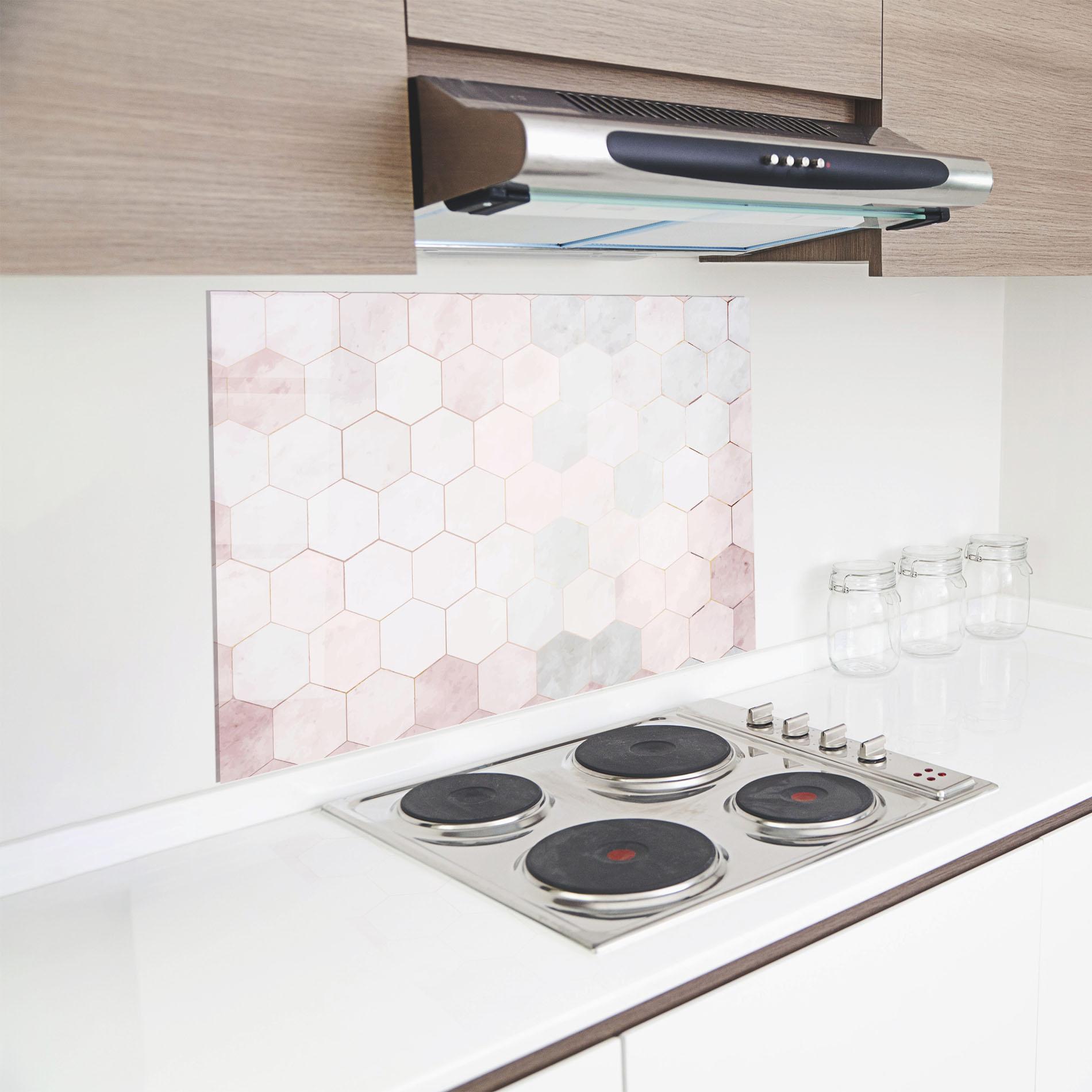 Küchenrückwand Glas Hexagon Pink mockup 8