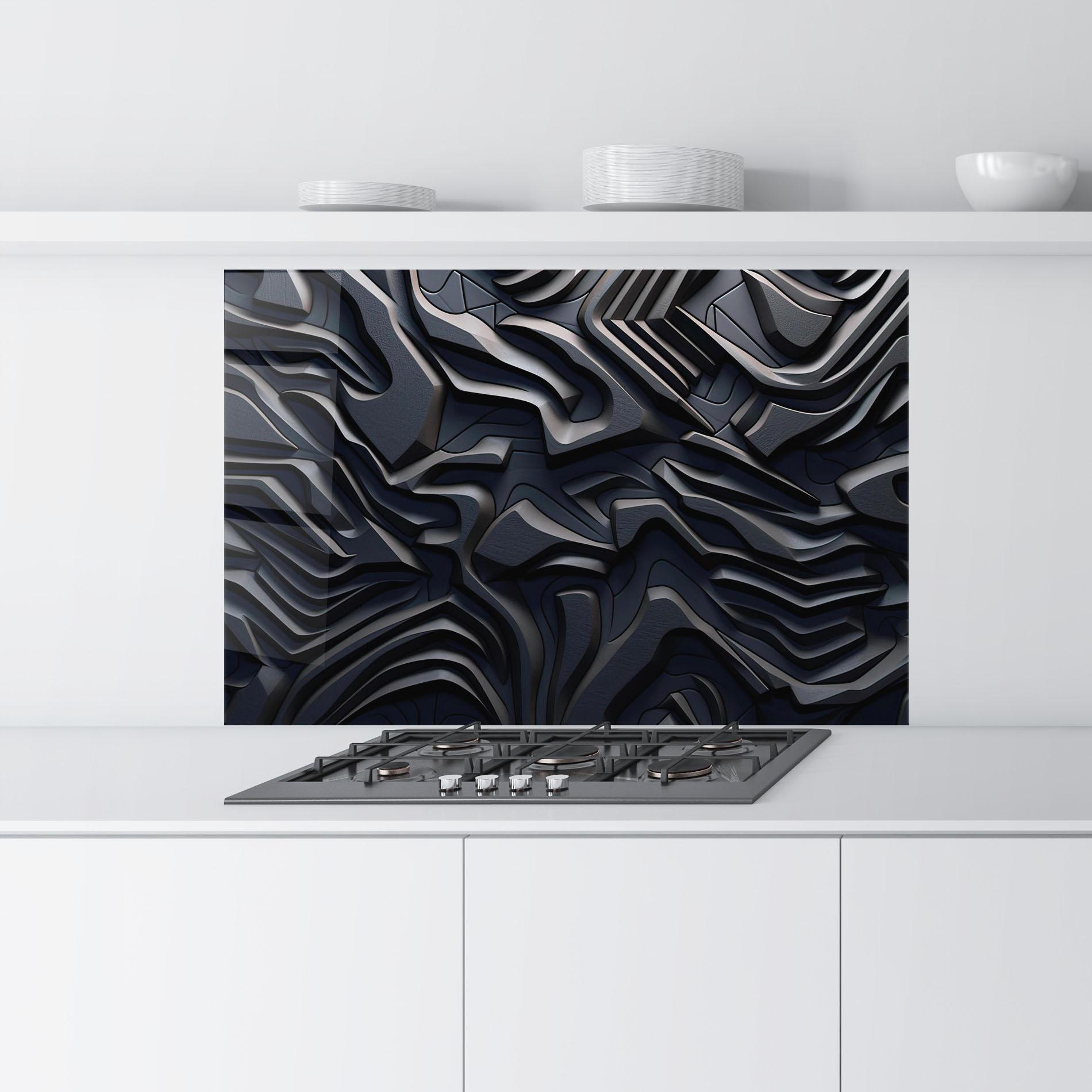 Küchenrückwand Glas Black 3d Lines mockup 9