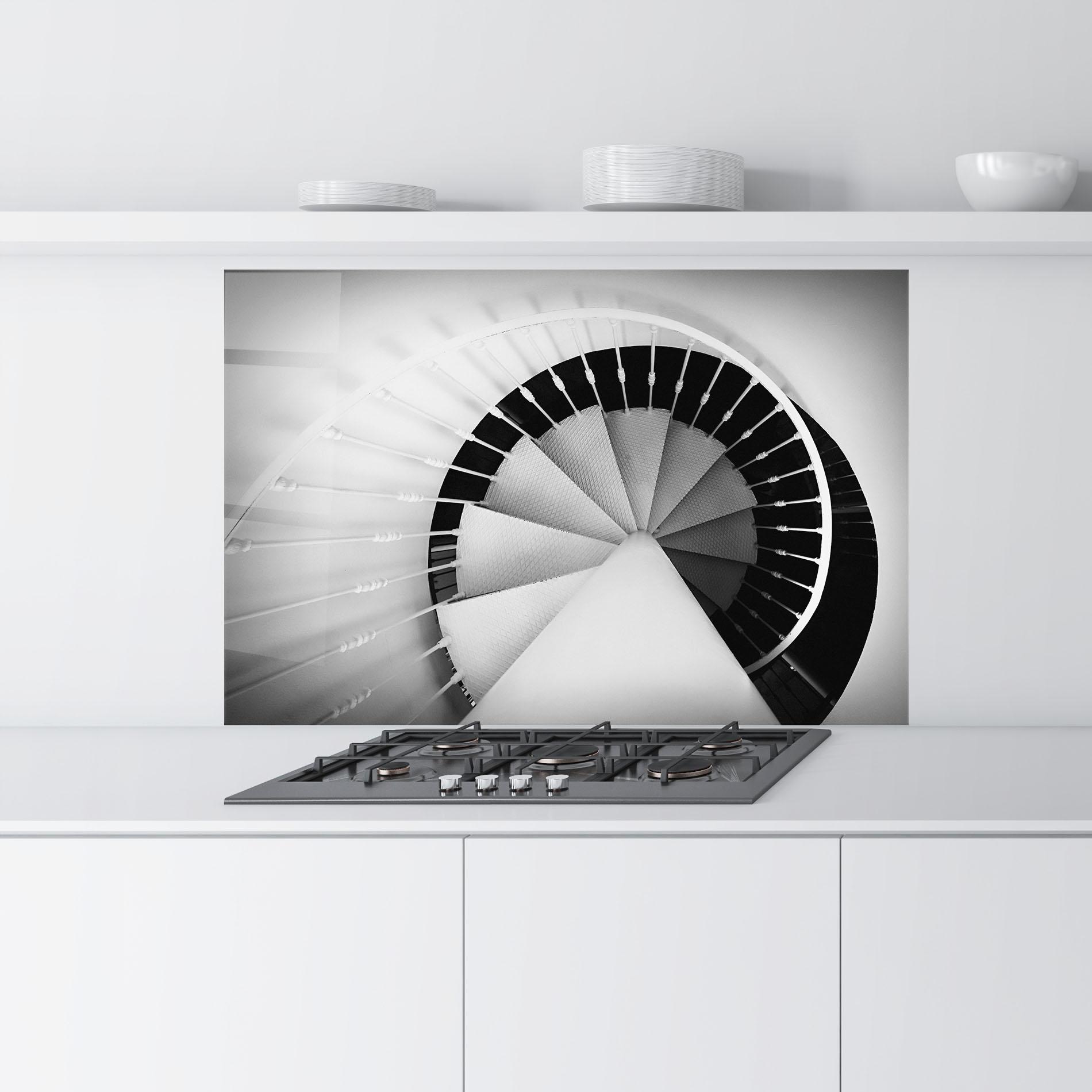 Küchenrückwand Glas Black Circle Stairs mockup 9