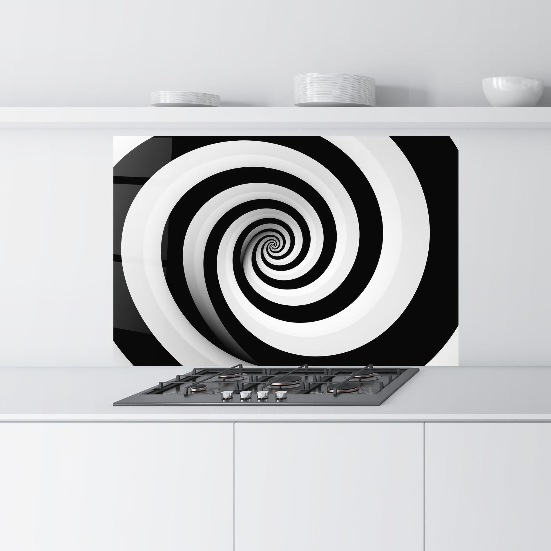 Küchenrückwand Glas Black White Spiral mockup 9