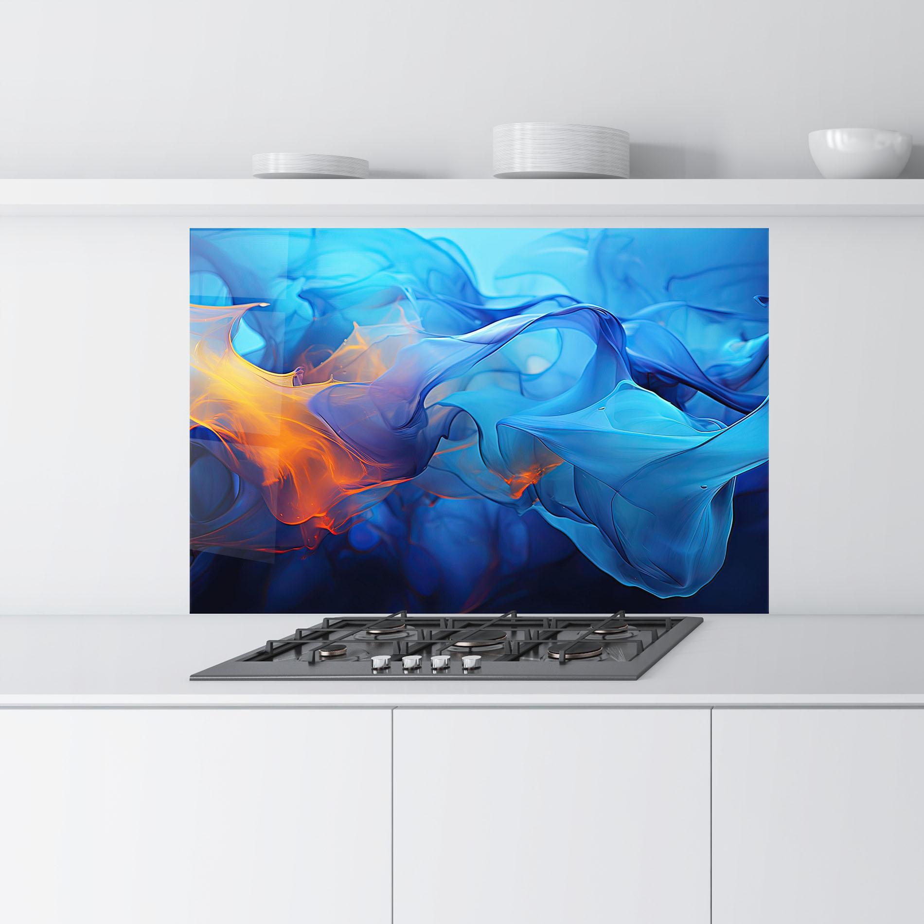 Küchenrückwand Glas Blue Orange Floating mockup 9