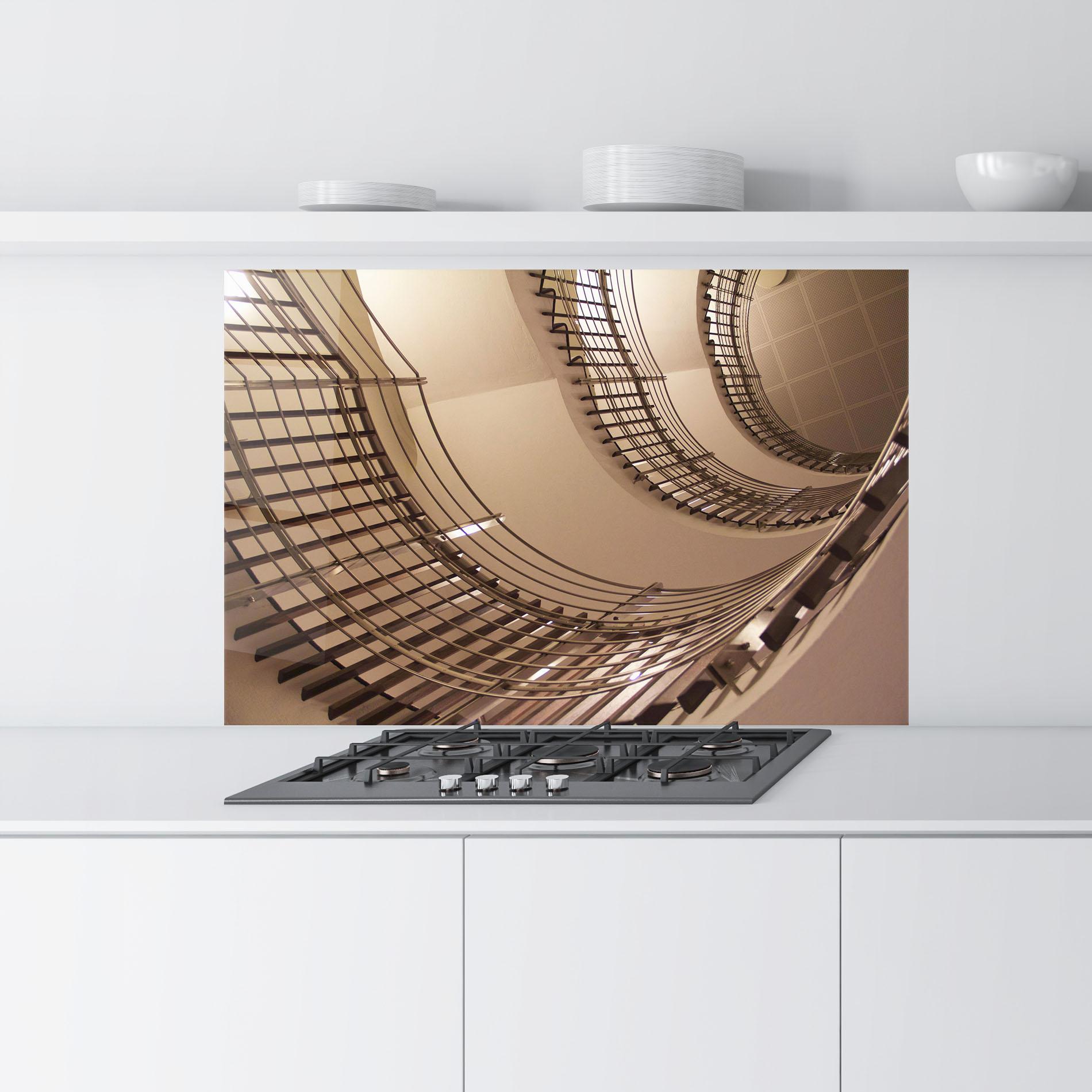 Küchenrückwand Glas Cream Stairs mockup 9