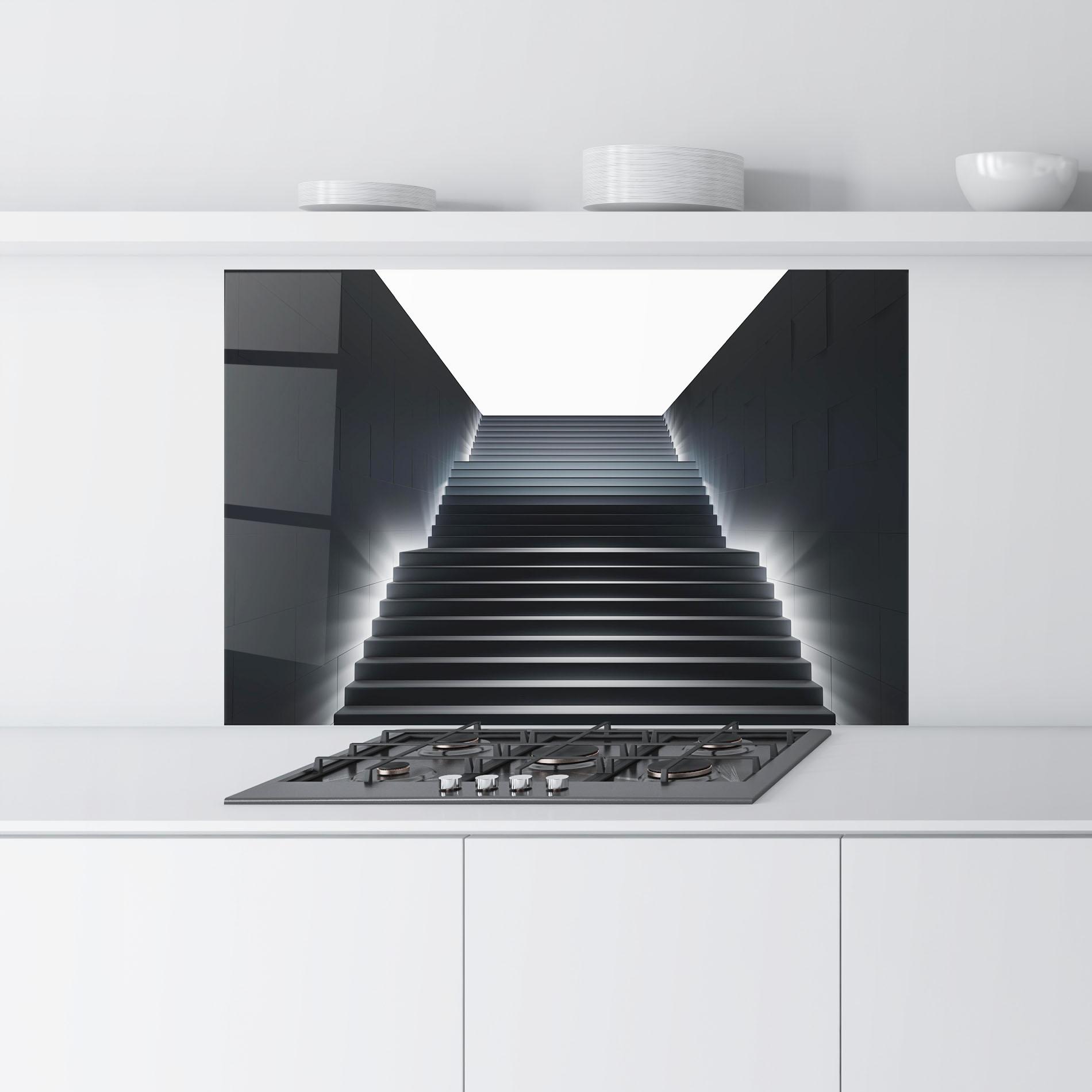 Küchenrückwand Glas Dark Stairs mockup 9