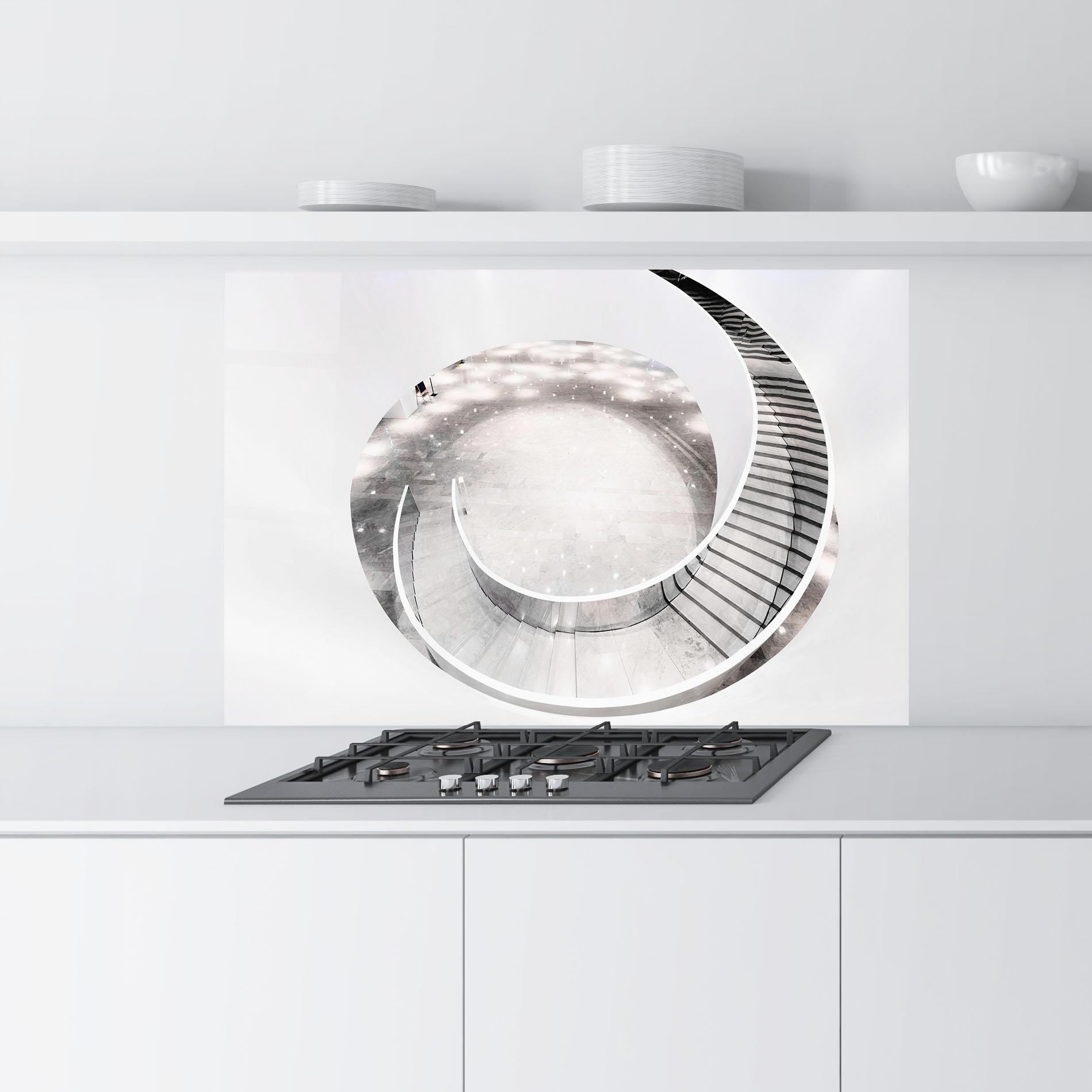 Küchenrückwand Glas Light Grey Spiral mockup 9