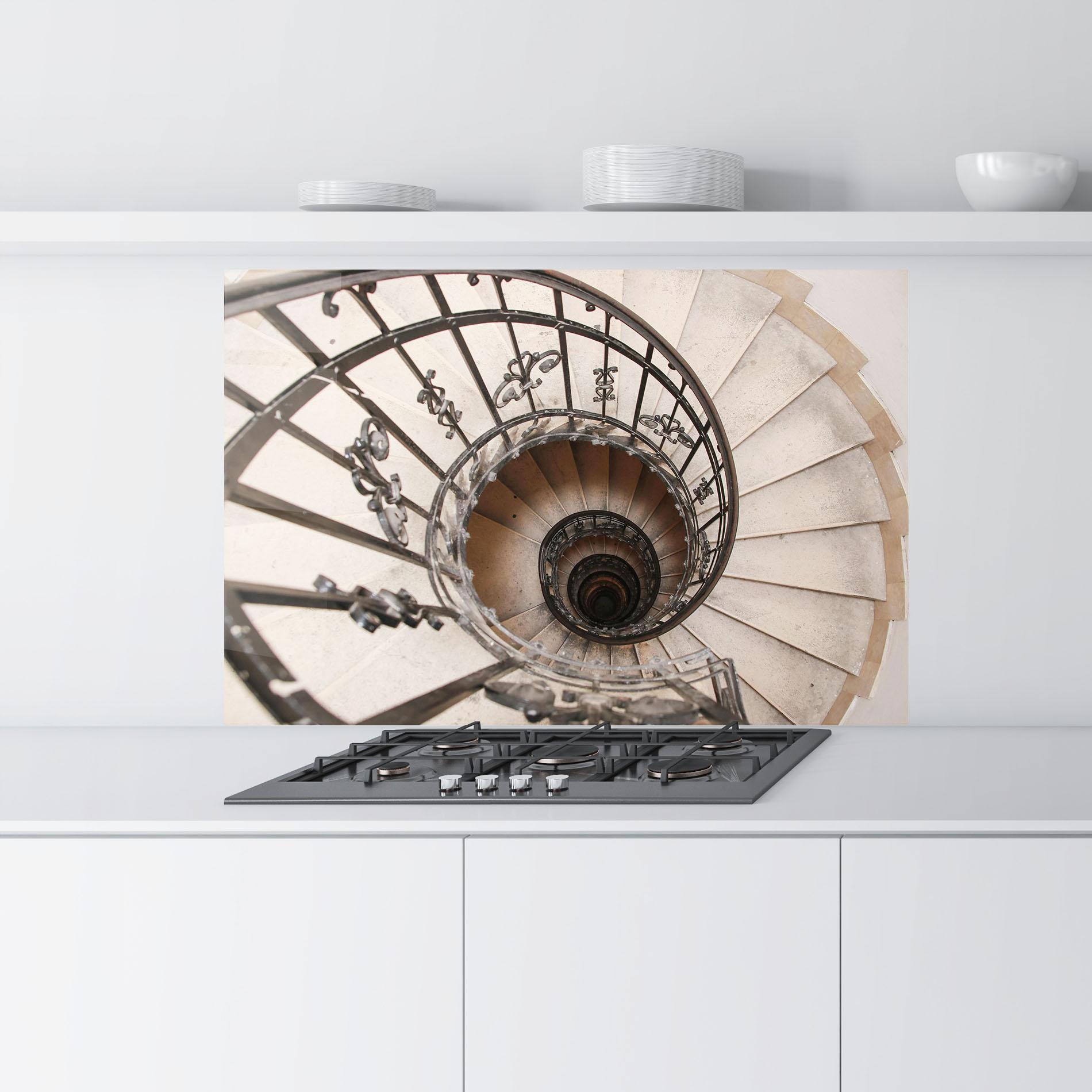 Küchenrückwand Glas Old House Stairs mockup 9