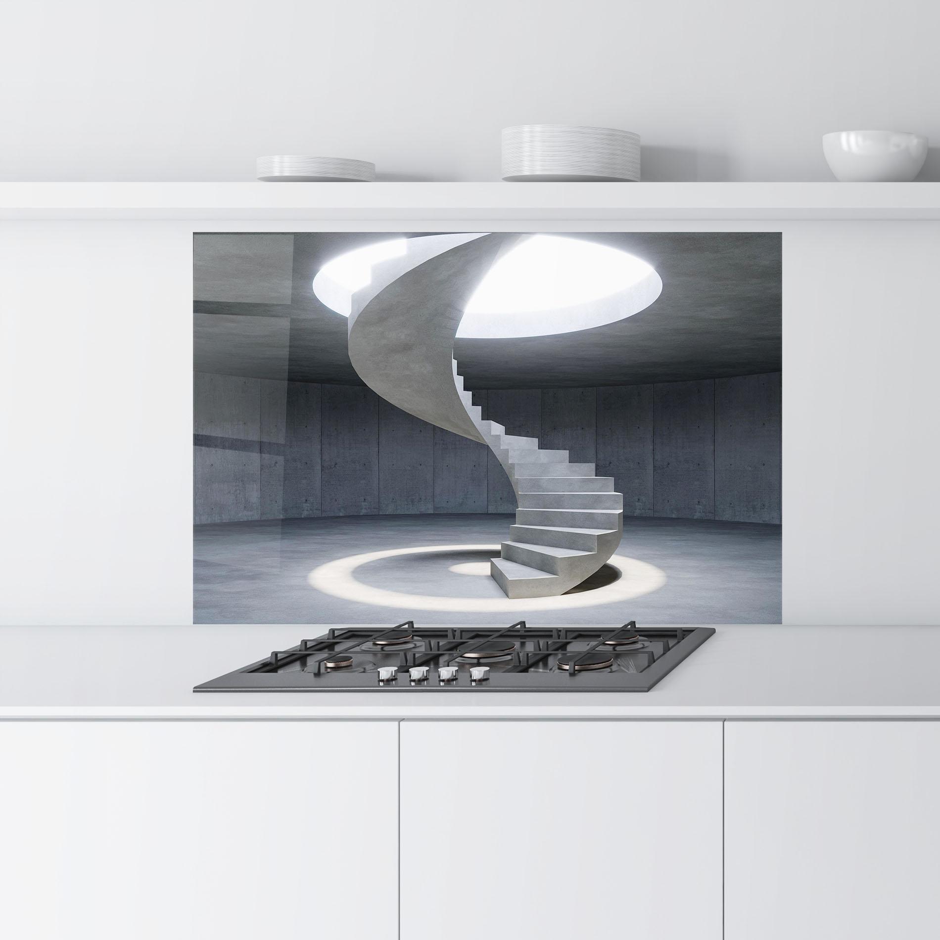 Küchenrückwand Glas Spiral White Staircase mockup 9