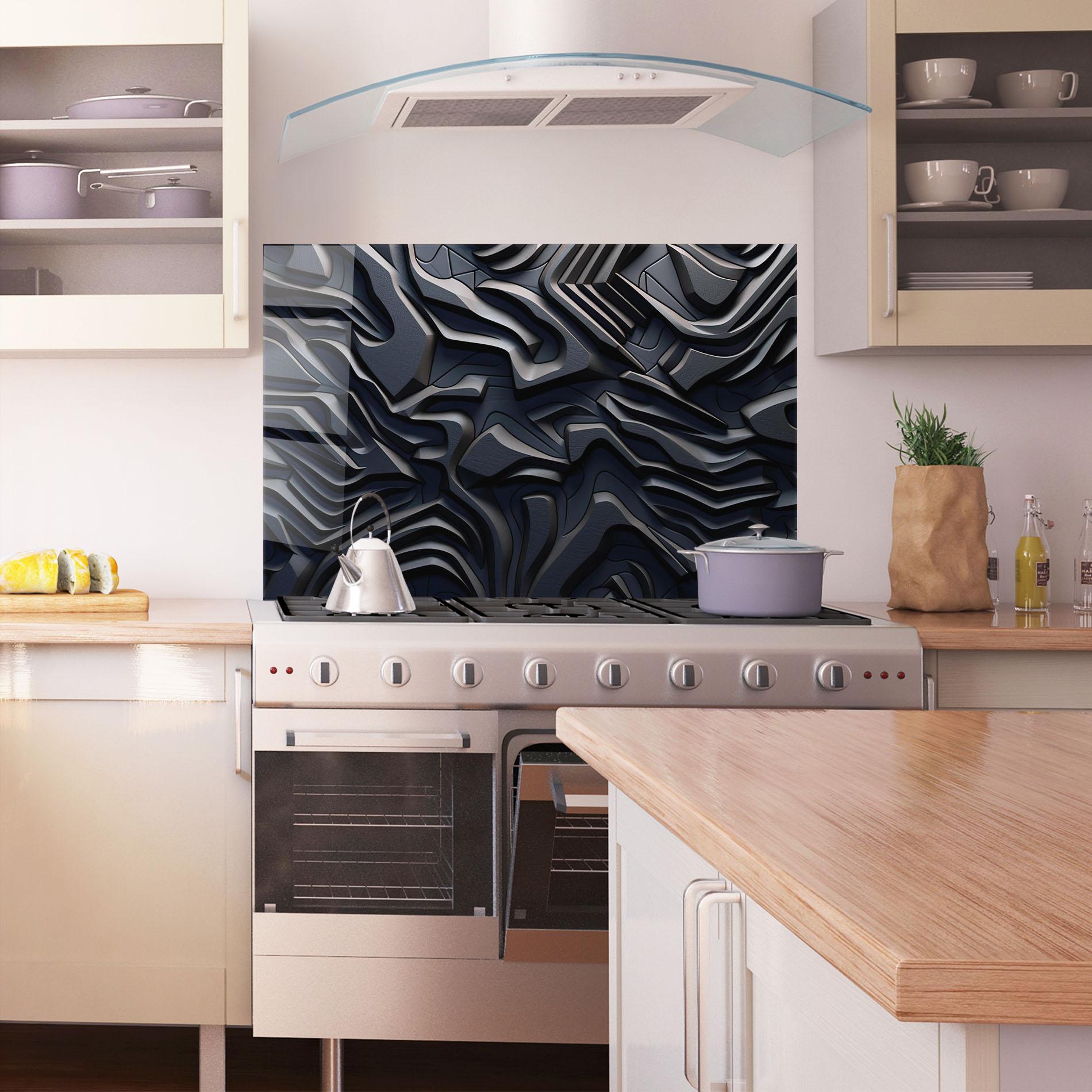Küchenrückwand Glas Black 3d Lines mockup 1