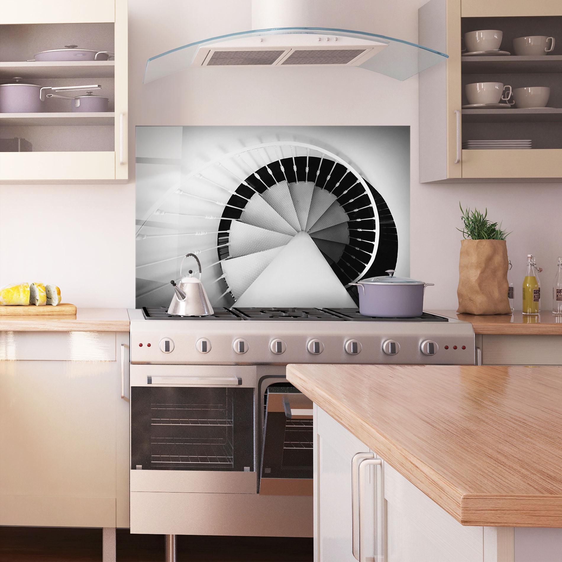 Küchenrückwand Glas Black Circle Stairs mockup 1