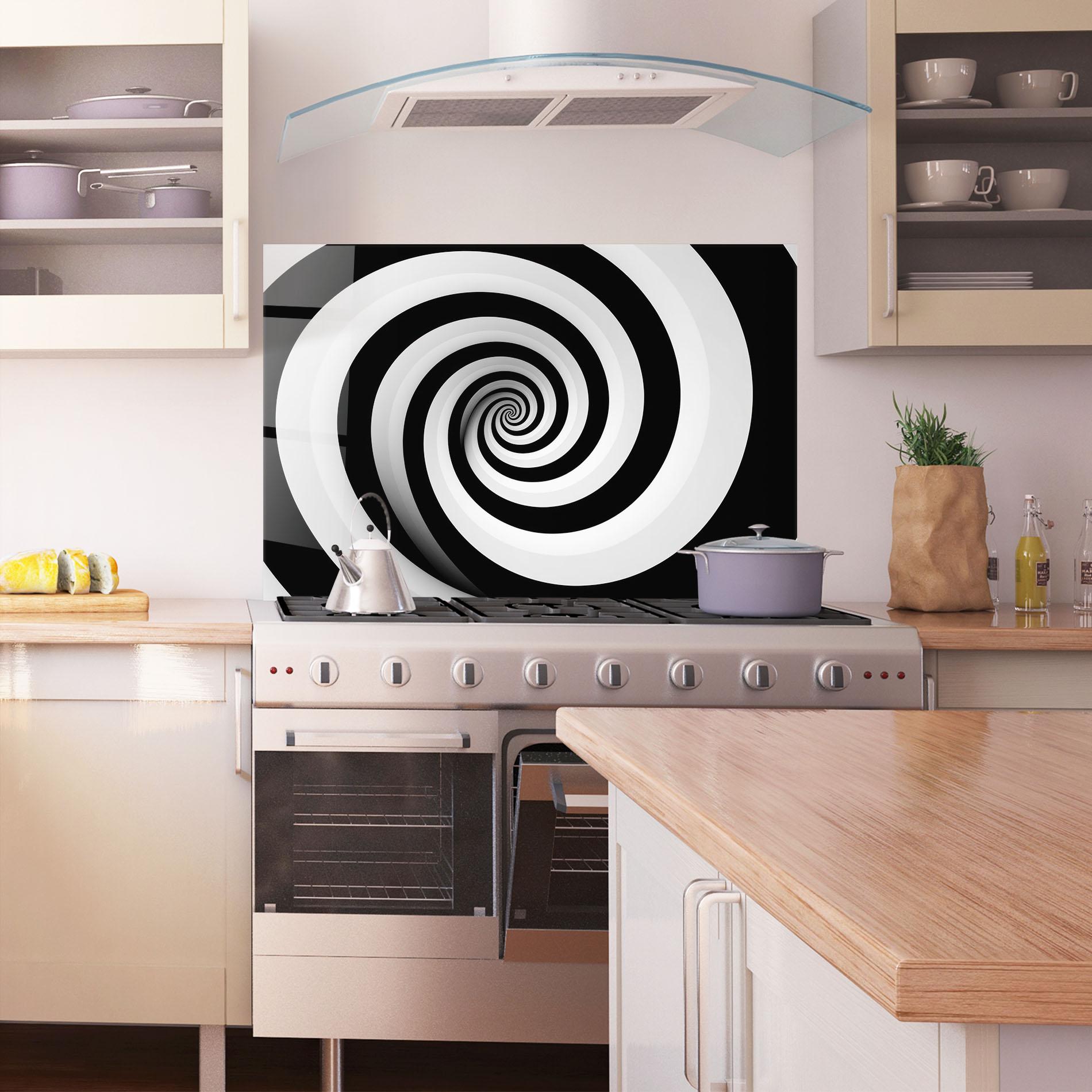 Küchenrückwand Glas Black White Spiral mockup 1