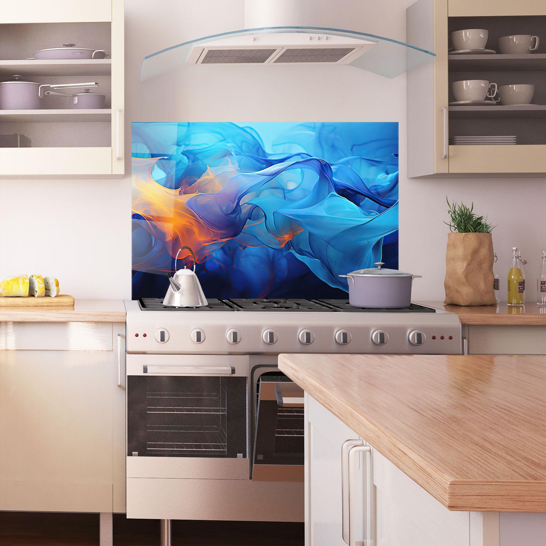 Küchenrückwand Glas Blue Orange Floating mockup 1