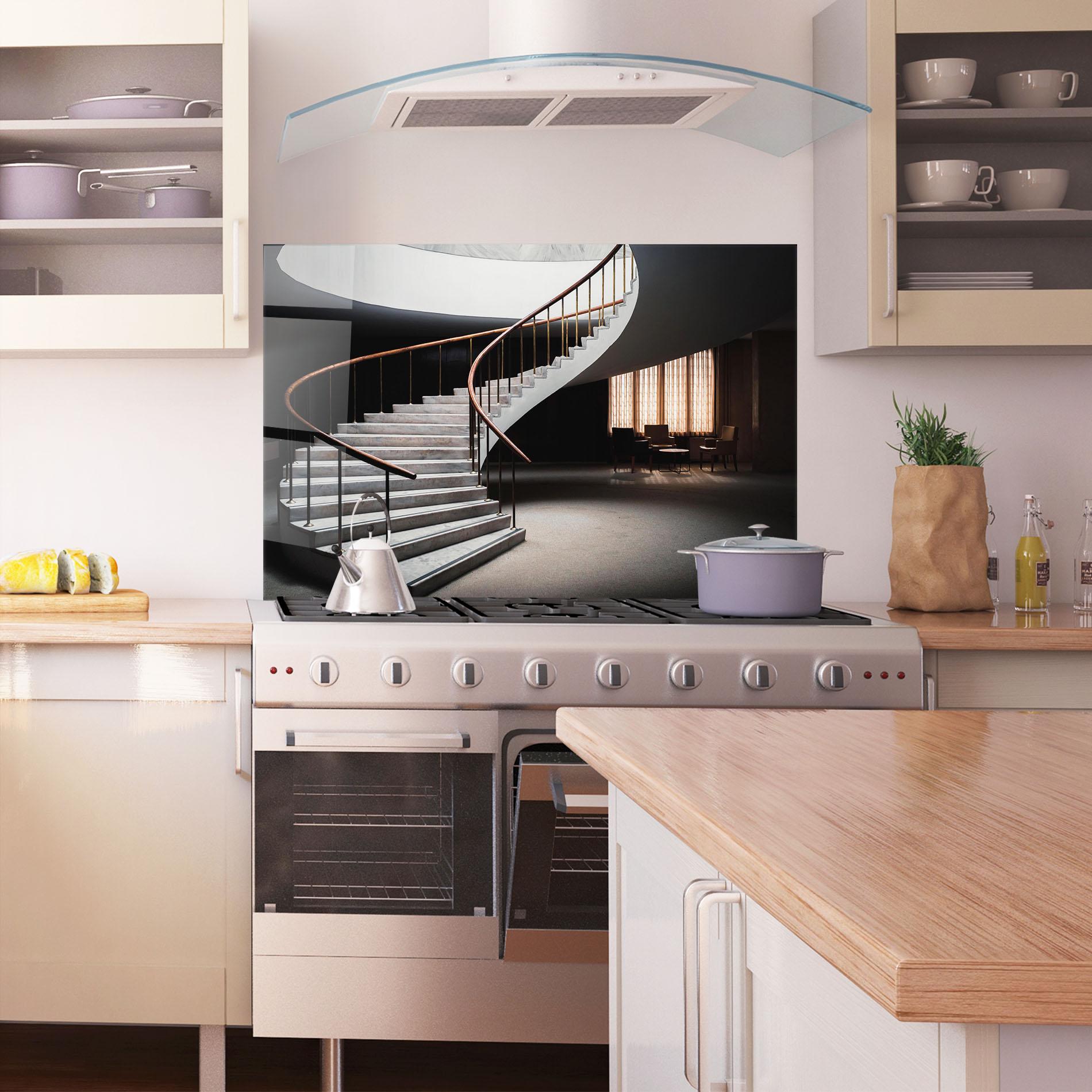 Küchenrückwand Glas Dark Room Stairs mockup 1