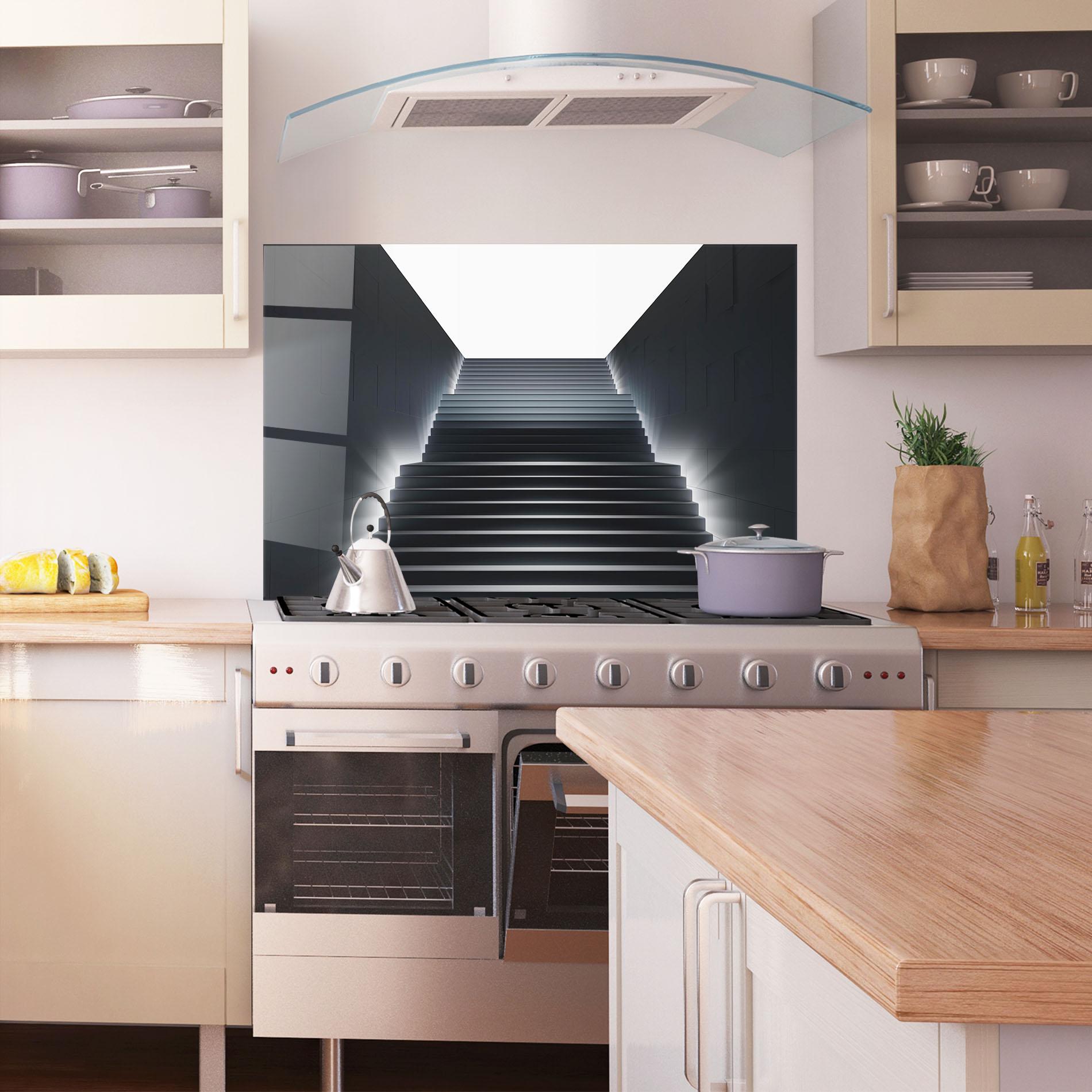 Küchenrückwand Glas Dark Stairs mockup 1
