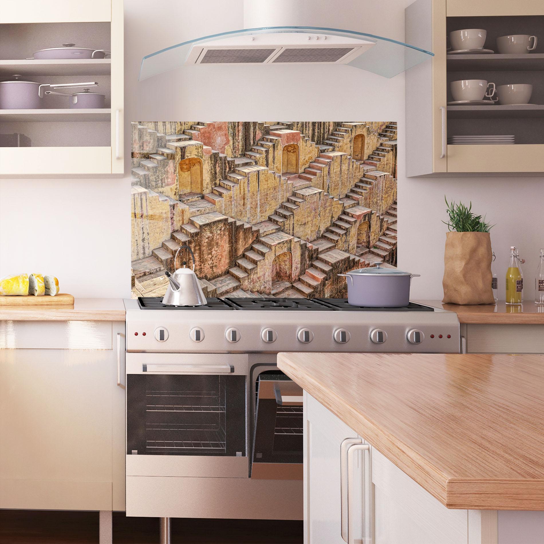 Küchenrückwand Glas Old Brown Stairs mockup 1