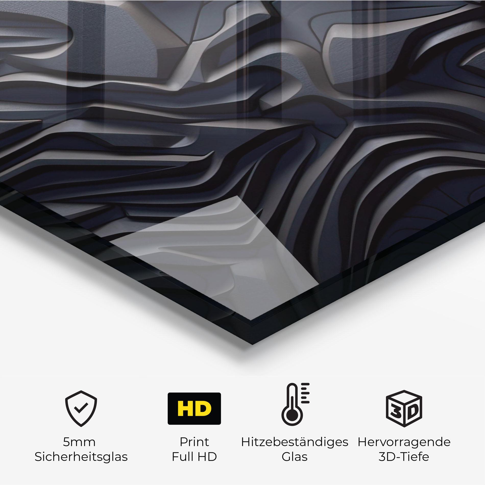 Küchenrückwand Glas Black 3d Lines mockup 2
