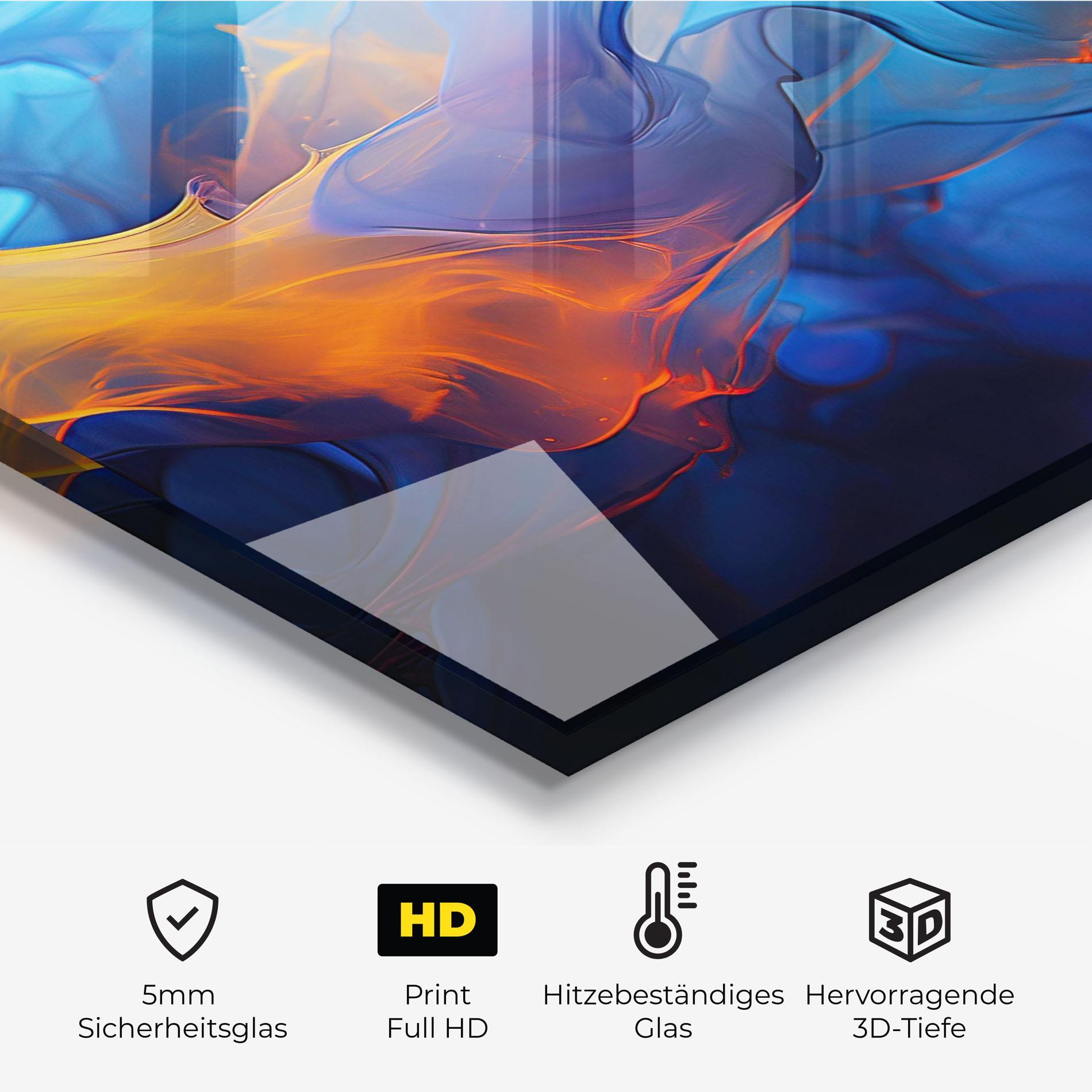 Küchenrückwand Glas Blue Orange Floating mockup 2