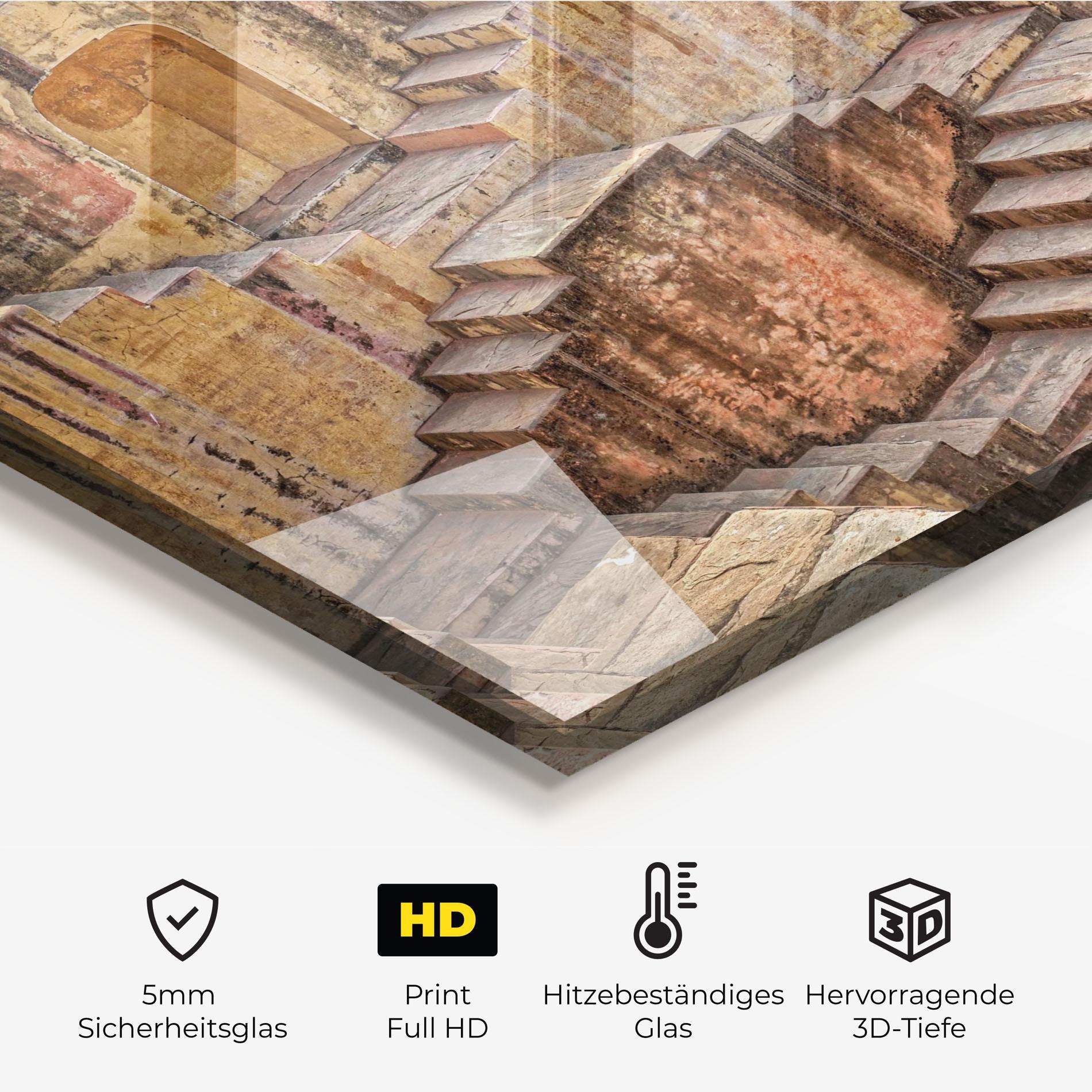 Küchenrückwand Glas Old Brown Stairs mockup 2