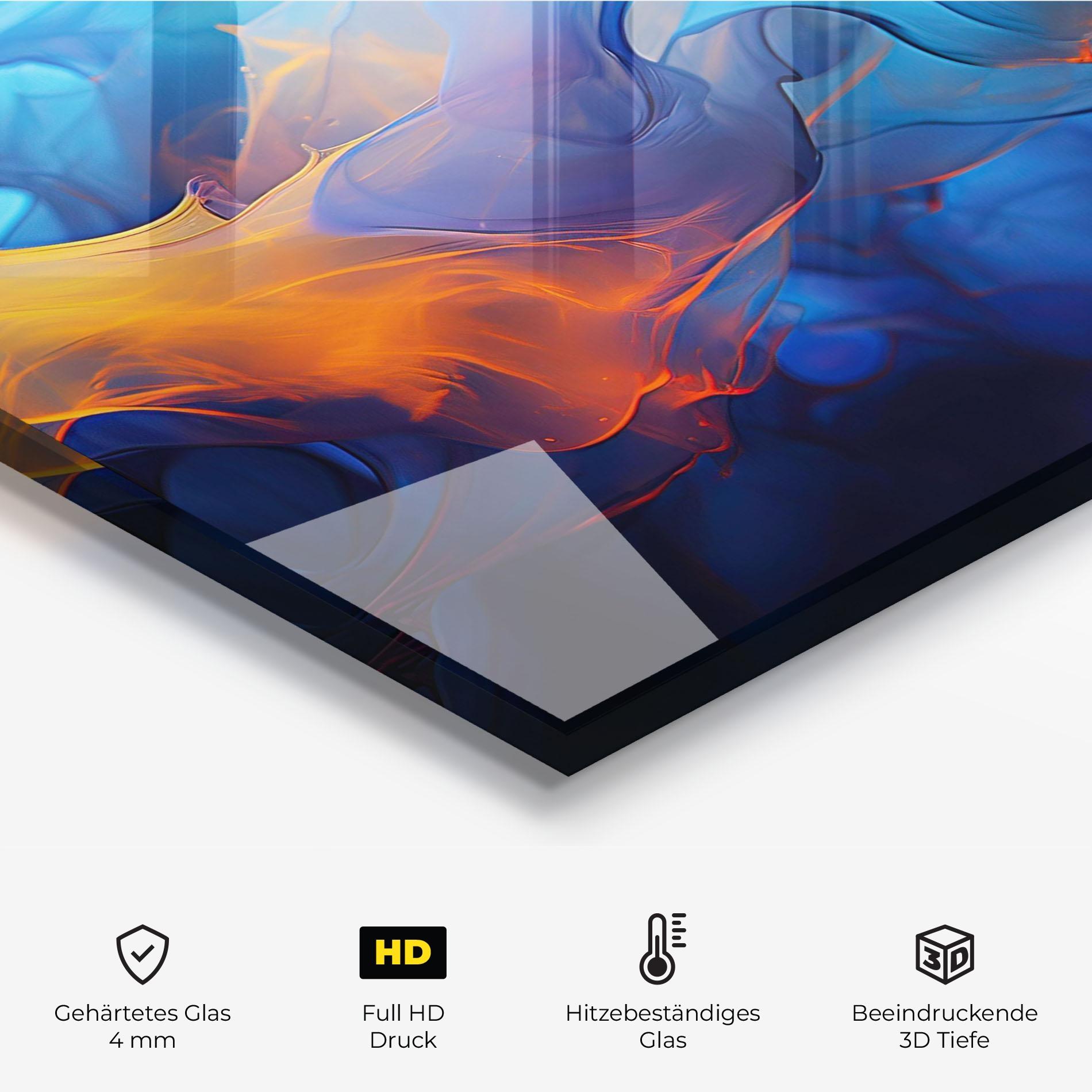 Küchenrückwand Glas Blue Orange Floating mockup 2