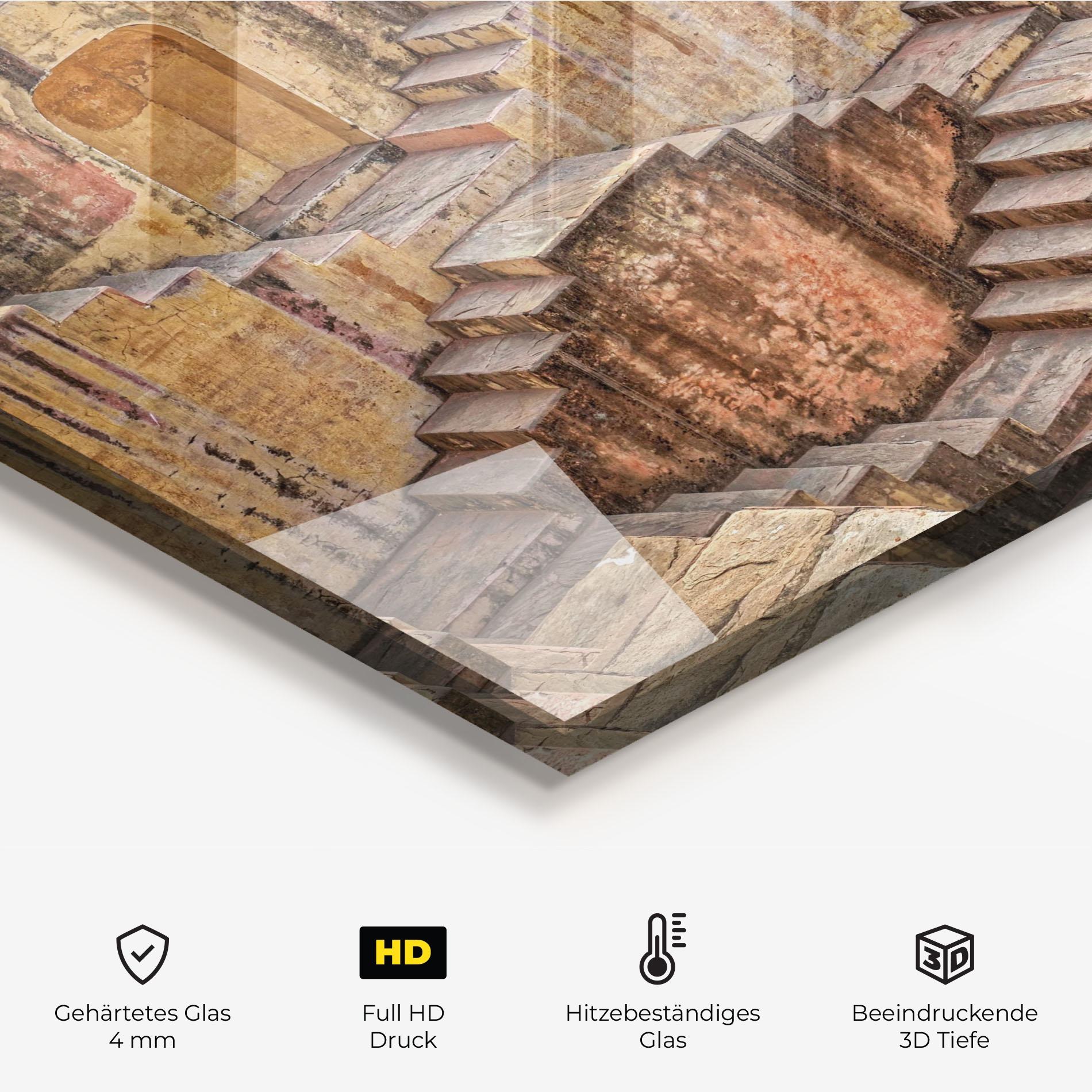 Küchenrückwand Glas Old Brown Stairs mockup 2