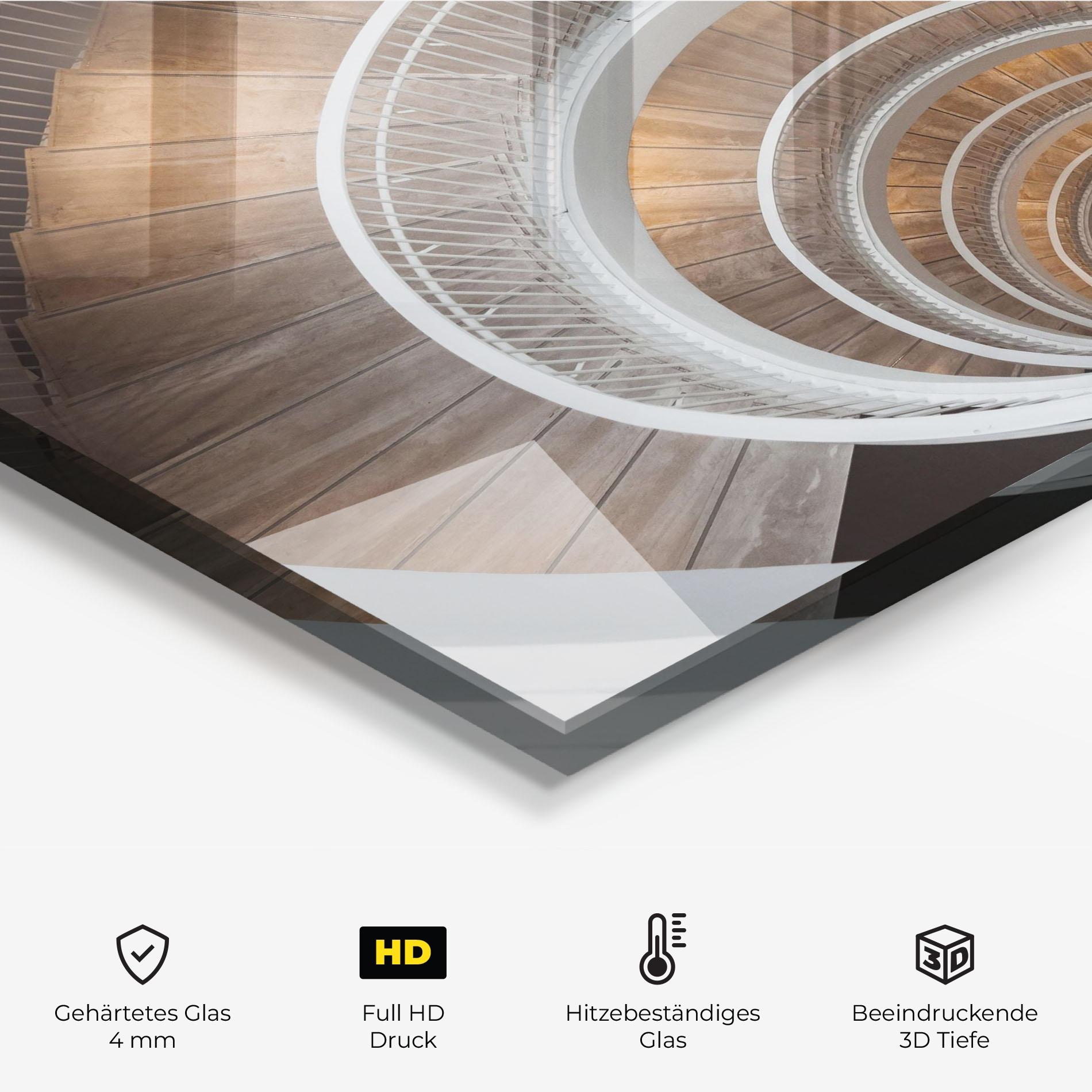 Küchenrückwand Glas White Spiral Stairs mockup 2