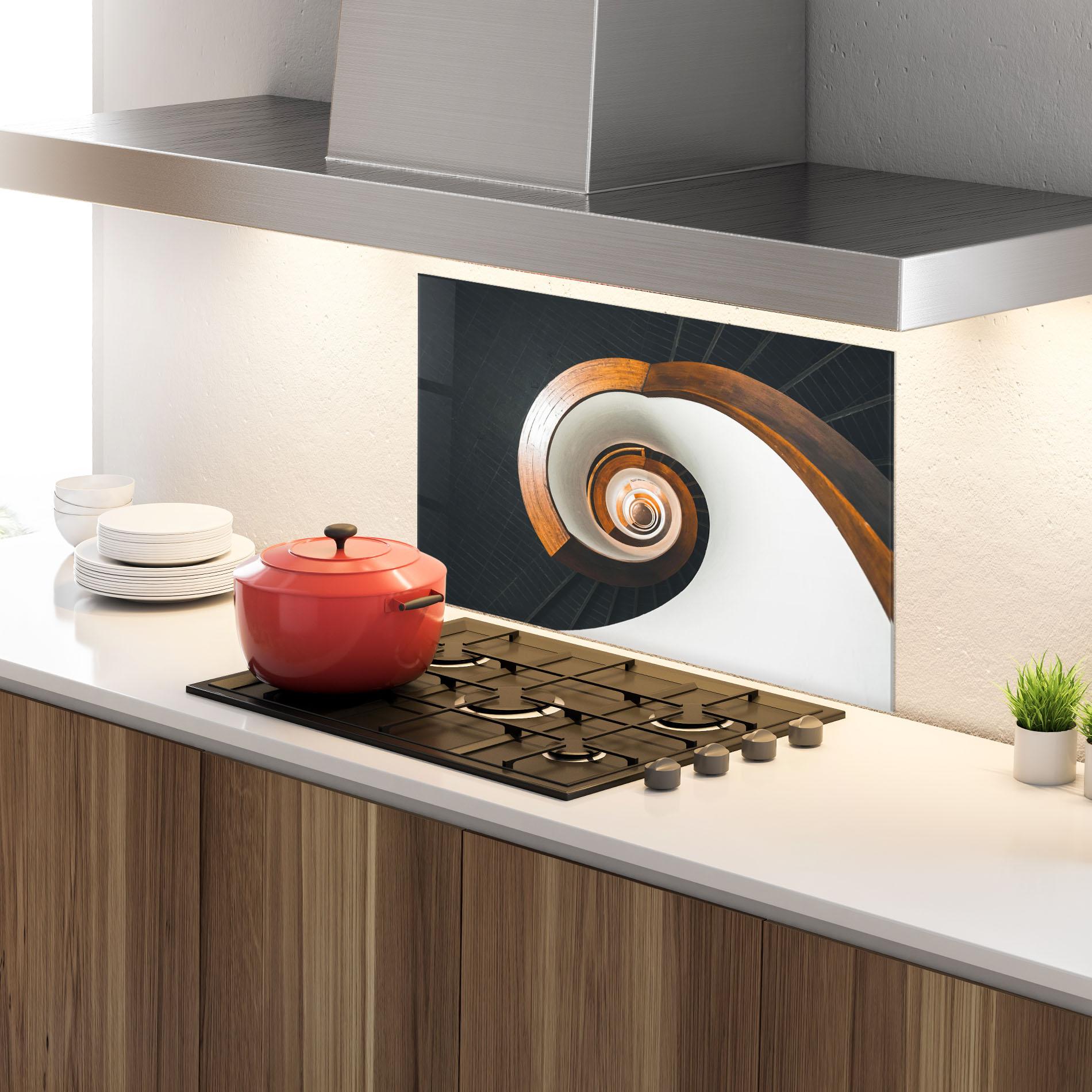 Küchenrückwand Glas Black Spiral Stairs mockup 4