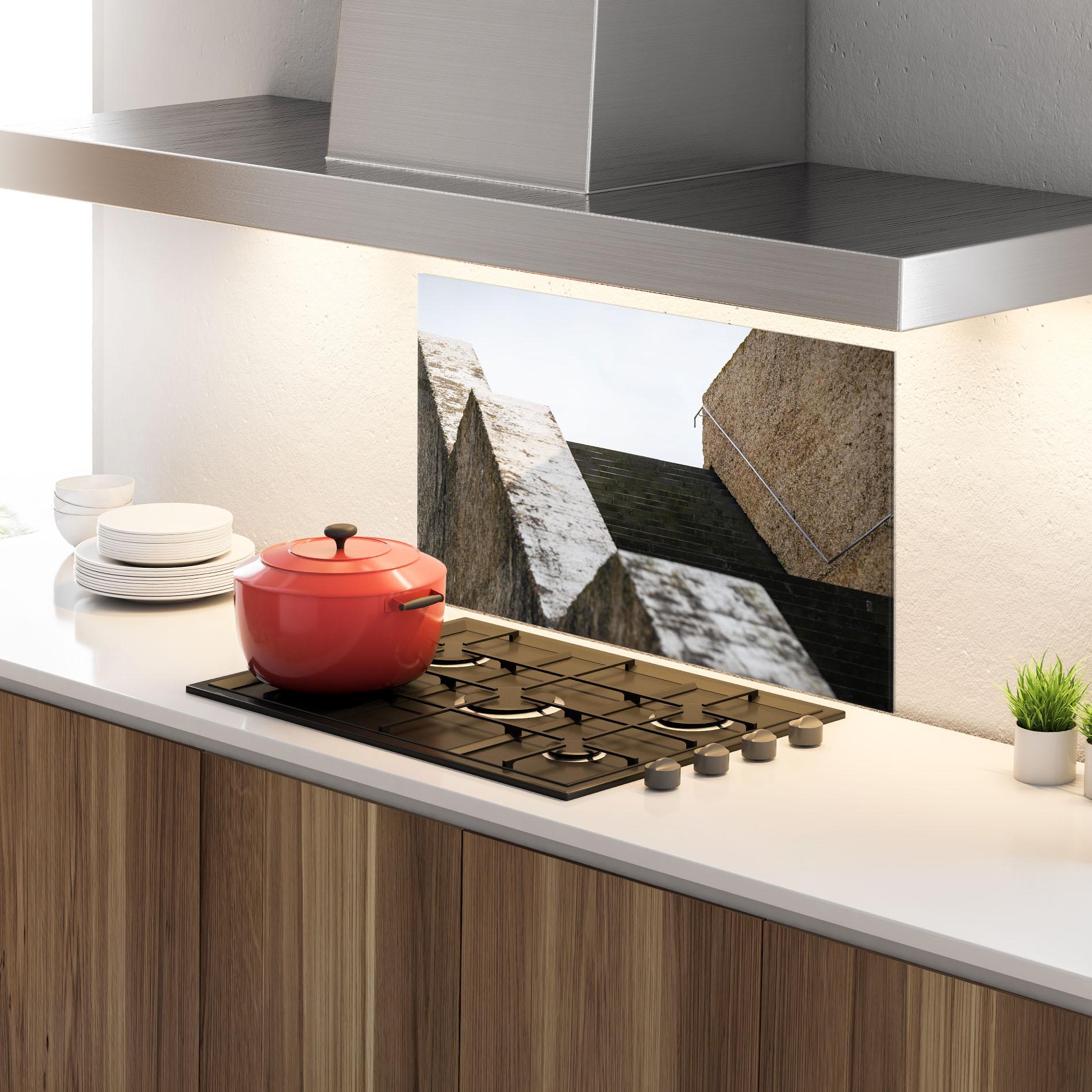 Küchenrückwand Glas Black Stairs mockup 4