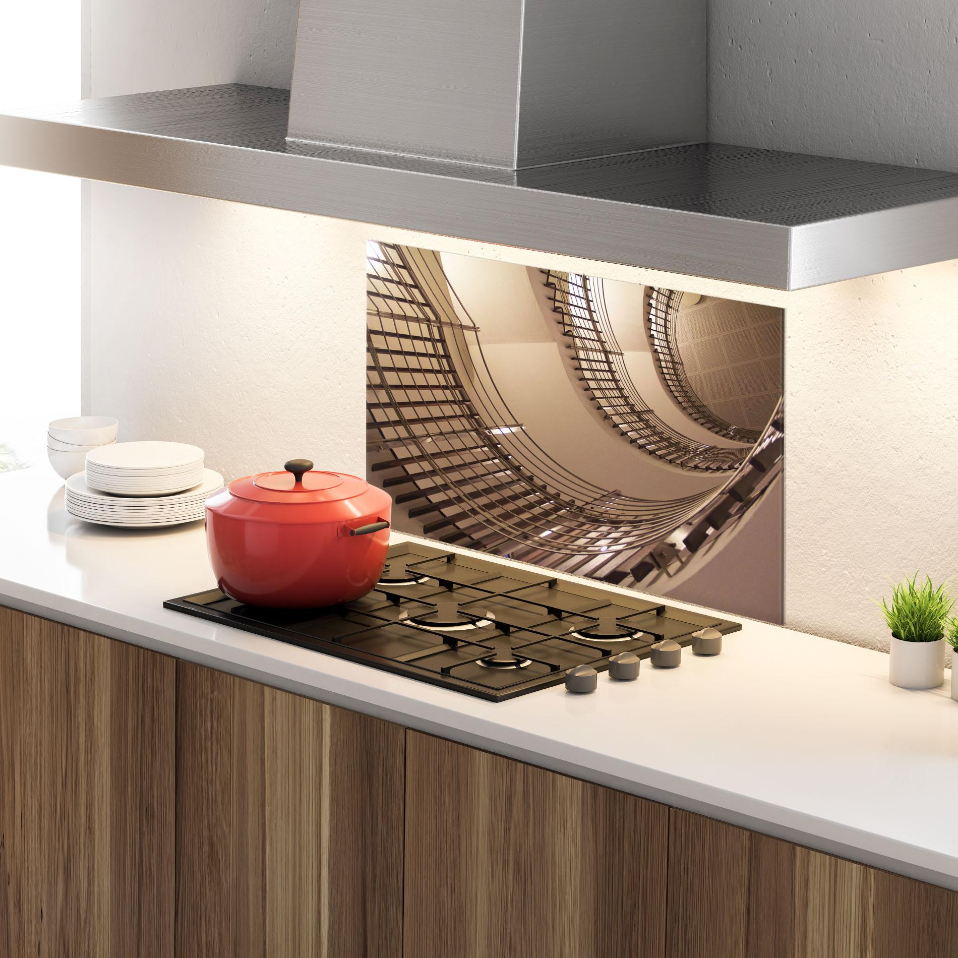 Küchenrückwand Glas Cream Stairs mockup 4