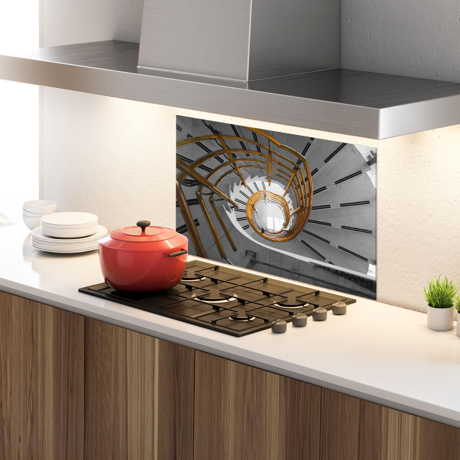 Küchenrückwand Glas Gold Bar Stairs mockup 4