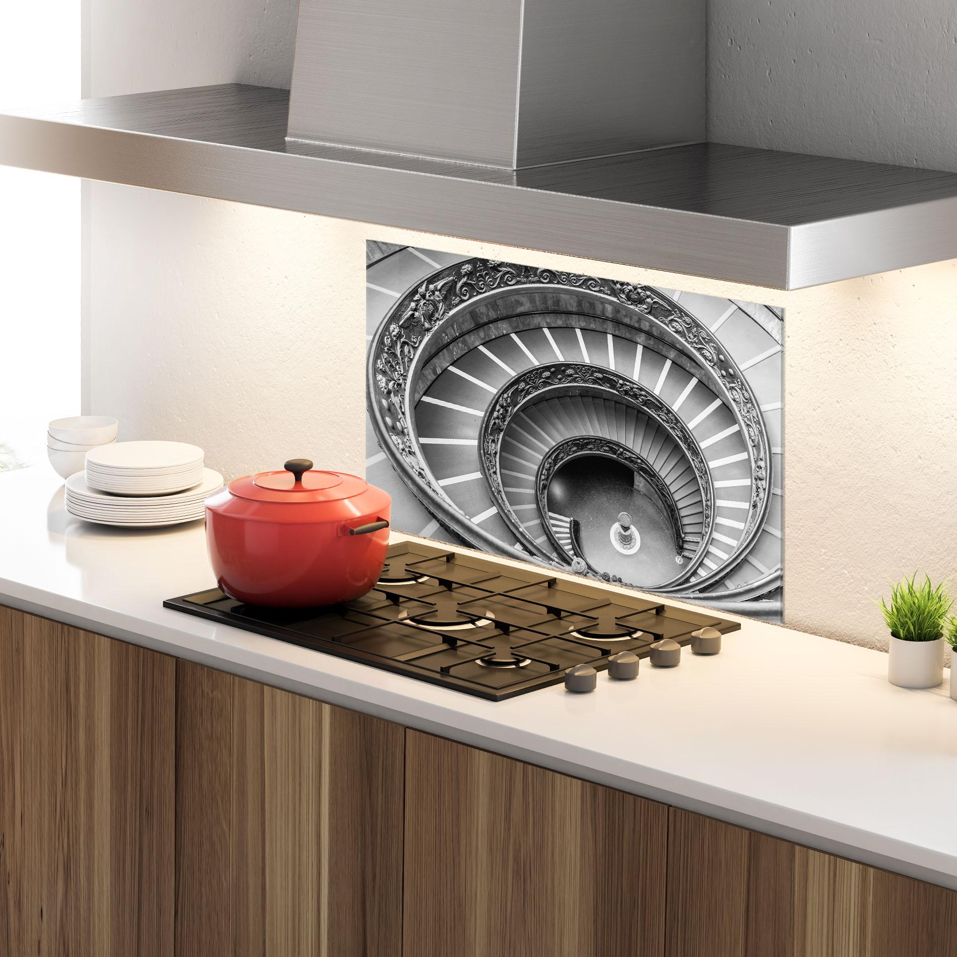 Küchenrückwand Glas Grey Spiral mockup 4