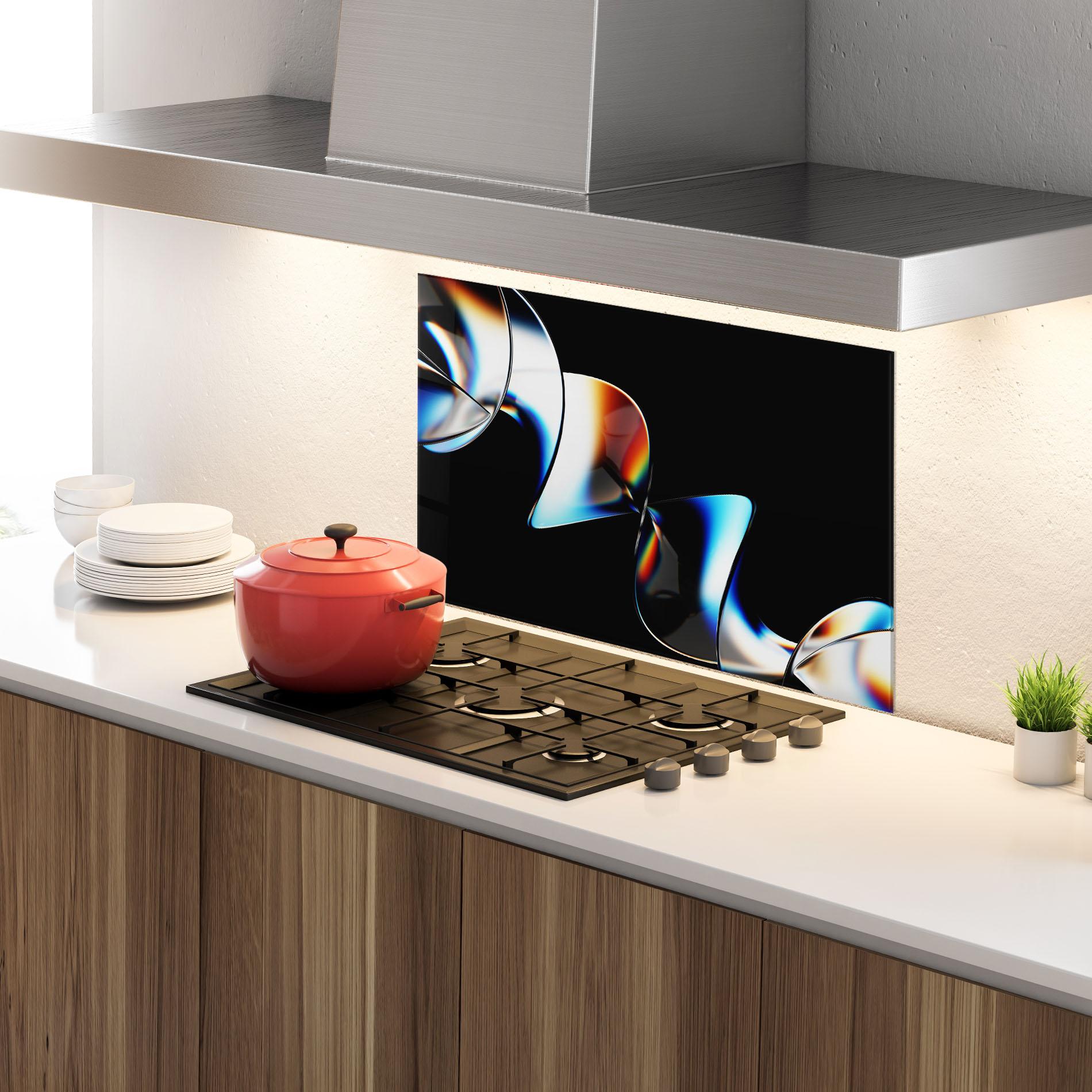 Küchenrückwand Glas Metal Spiral mockup 4