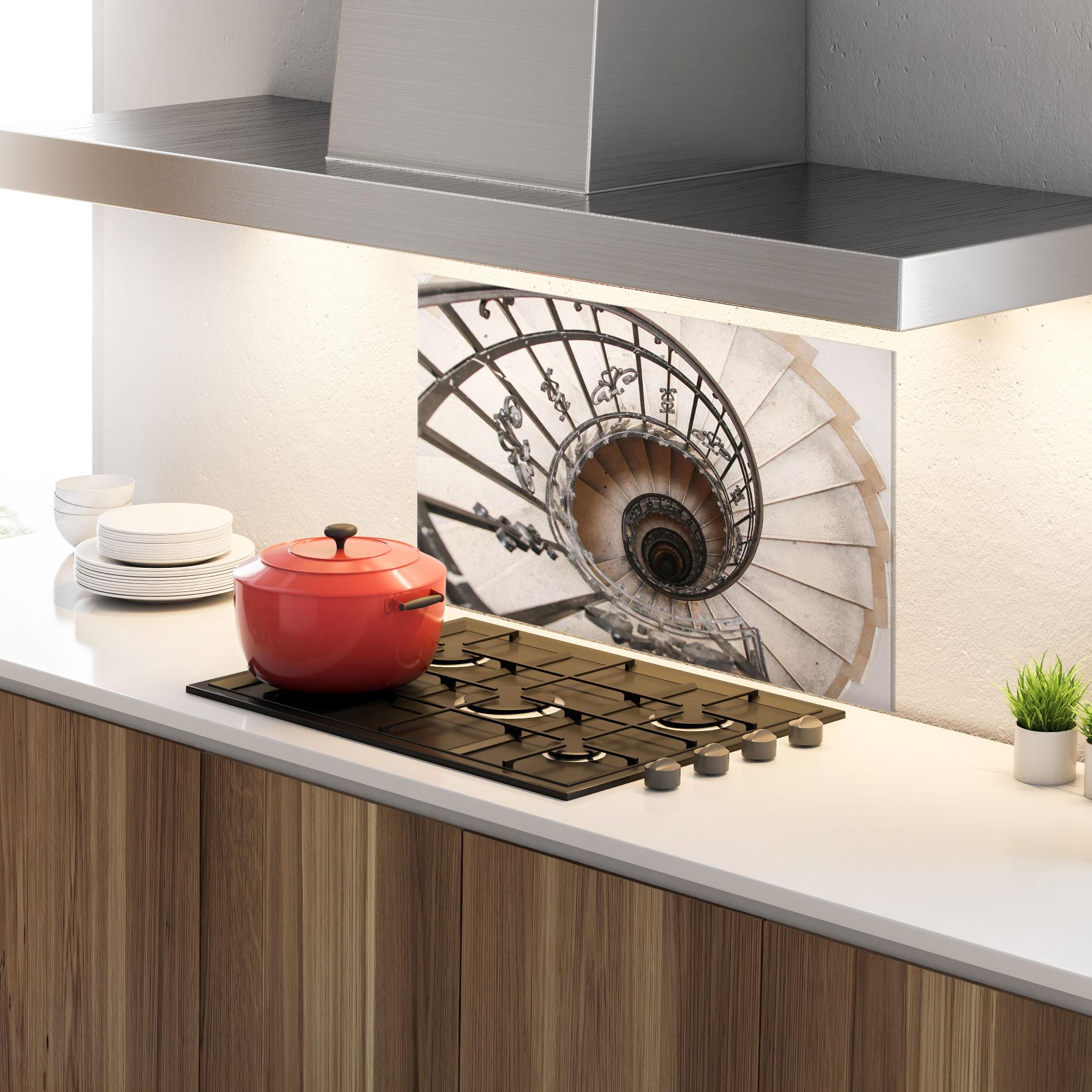 Küchenrückwand Glas Old House Stairs mockup 4
