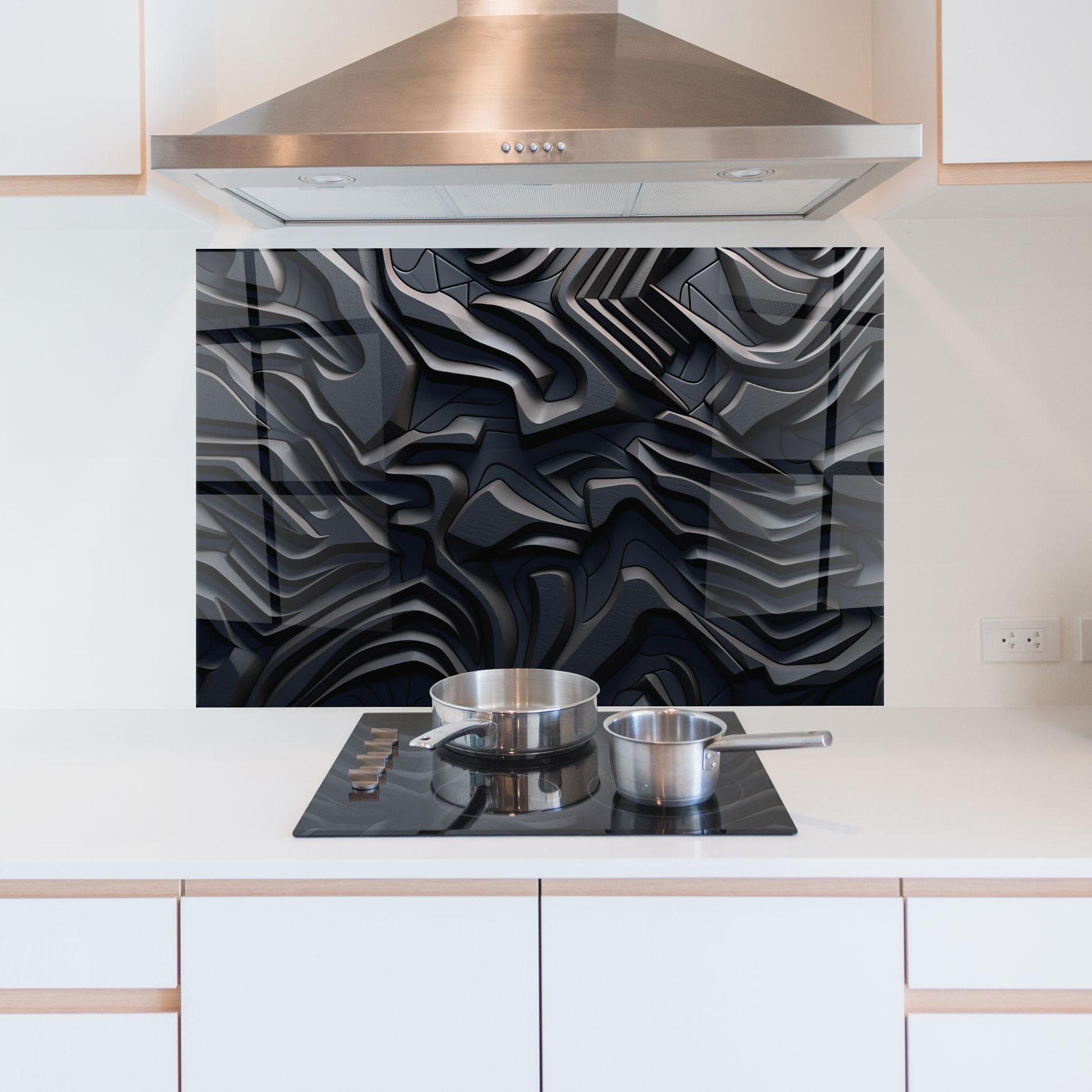 Küchenrückwand Glas Black 3d Lines mockup 5