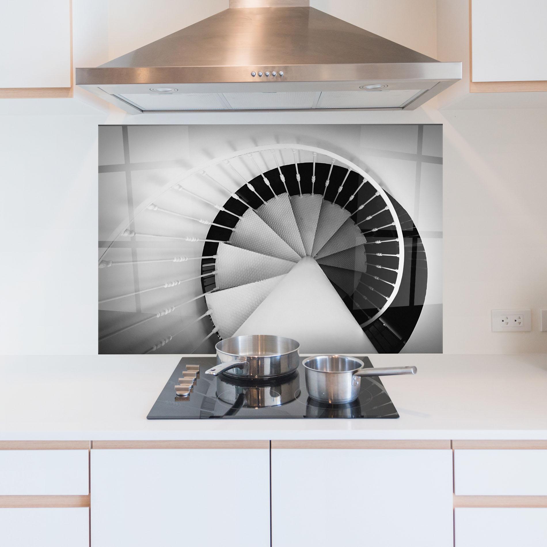 Küchenrückwand Glas Black Circle Stairs mockup 5