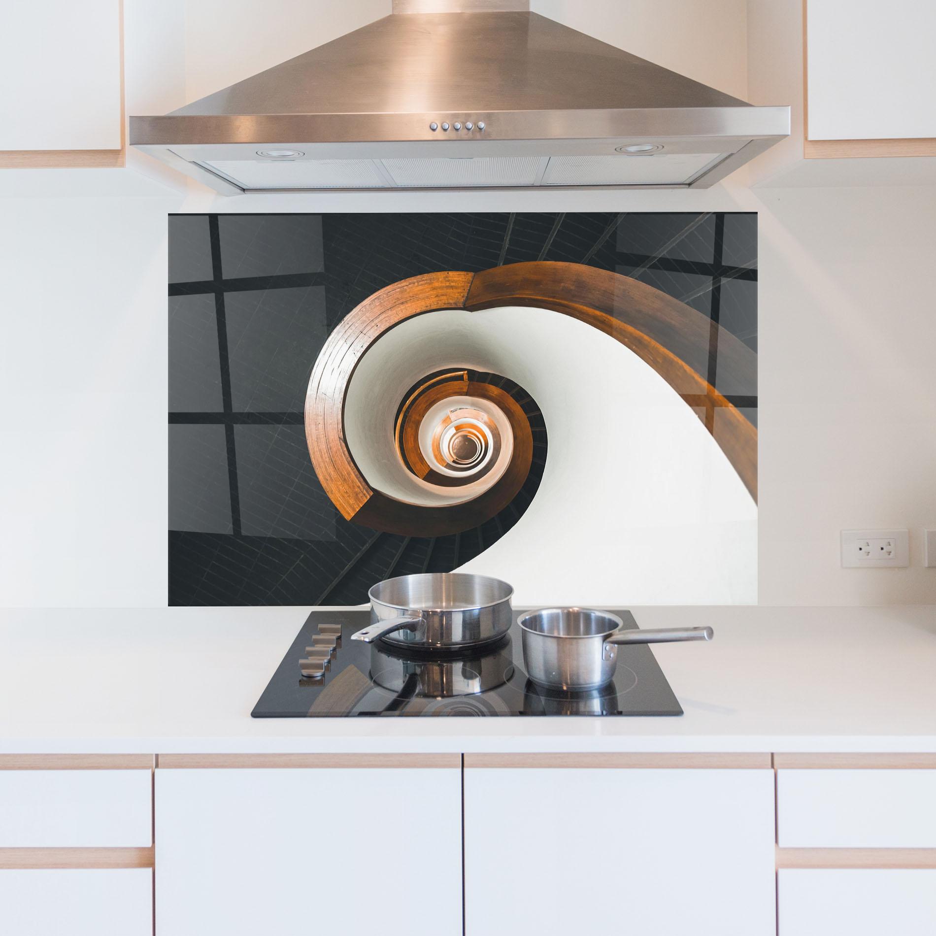 Küchenrückwand Glas Black Spiral Stairs mockup 5
