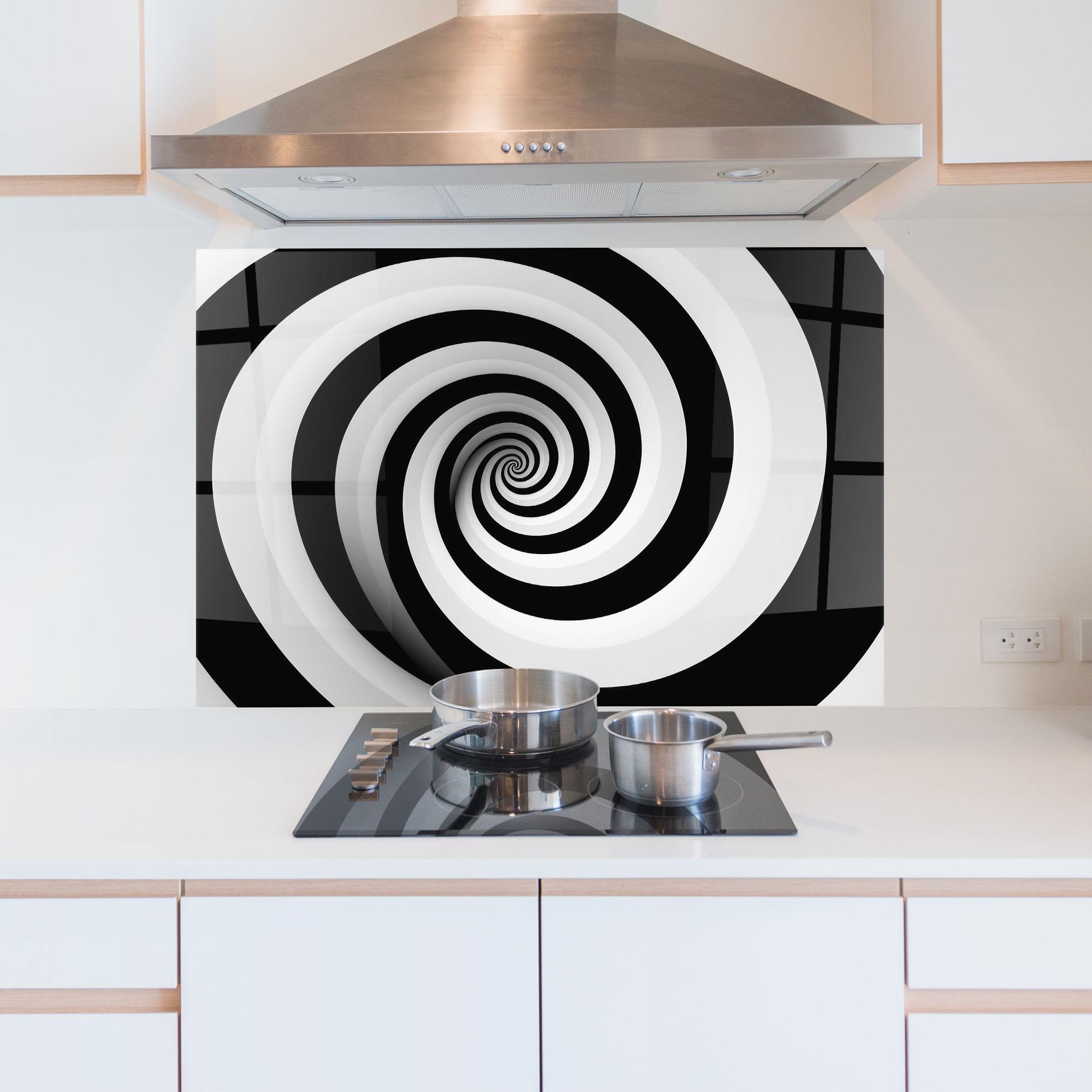 Küchenrückwand Glas Black White Spiral mockup 5