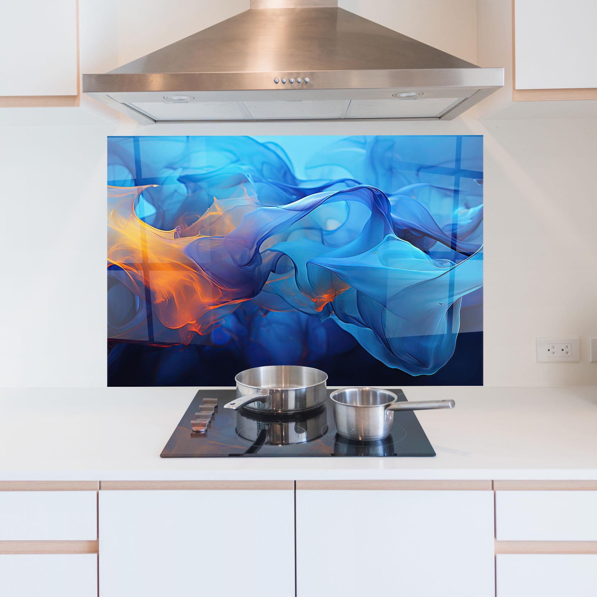 Küchenrückwand Glas Blue Orange Floating mockup 5